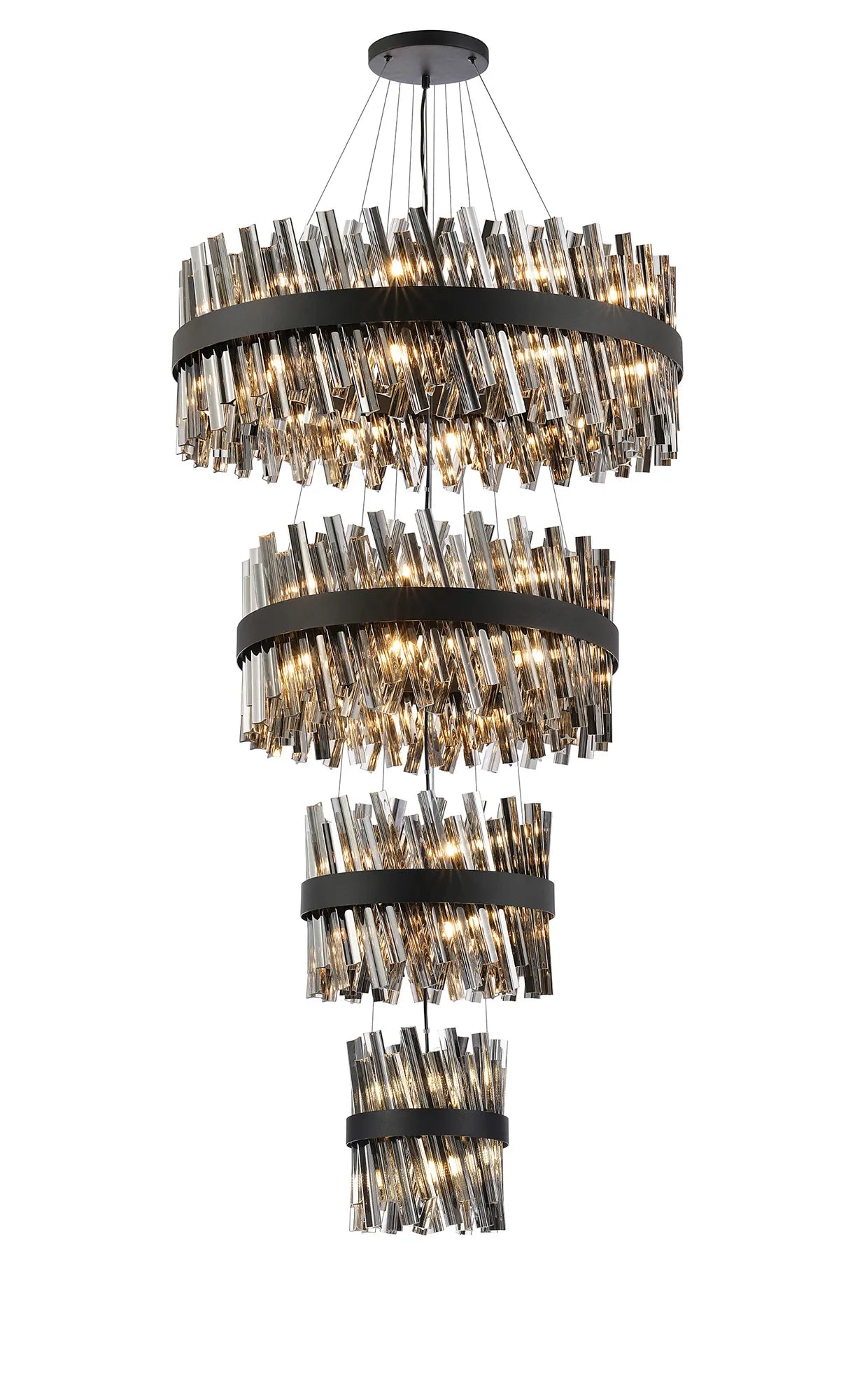 Farnley 4 Tier 80cm Pendant 24 Light - Black & Smoke