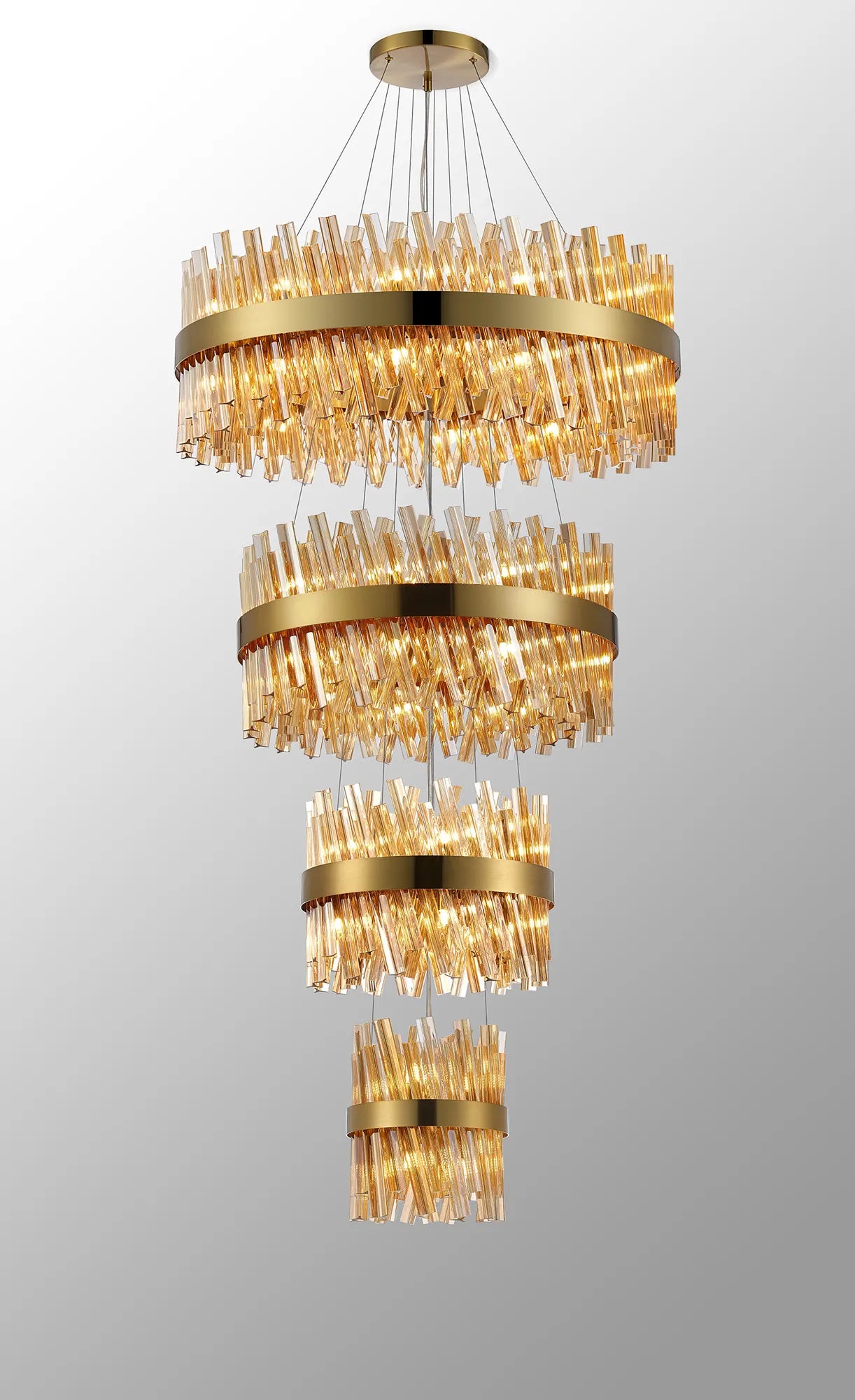 Farnley 4 Tier 80cm Pendant 24 Light - Brass & Amber