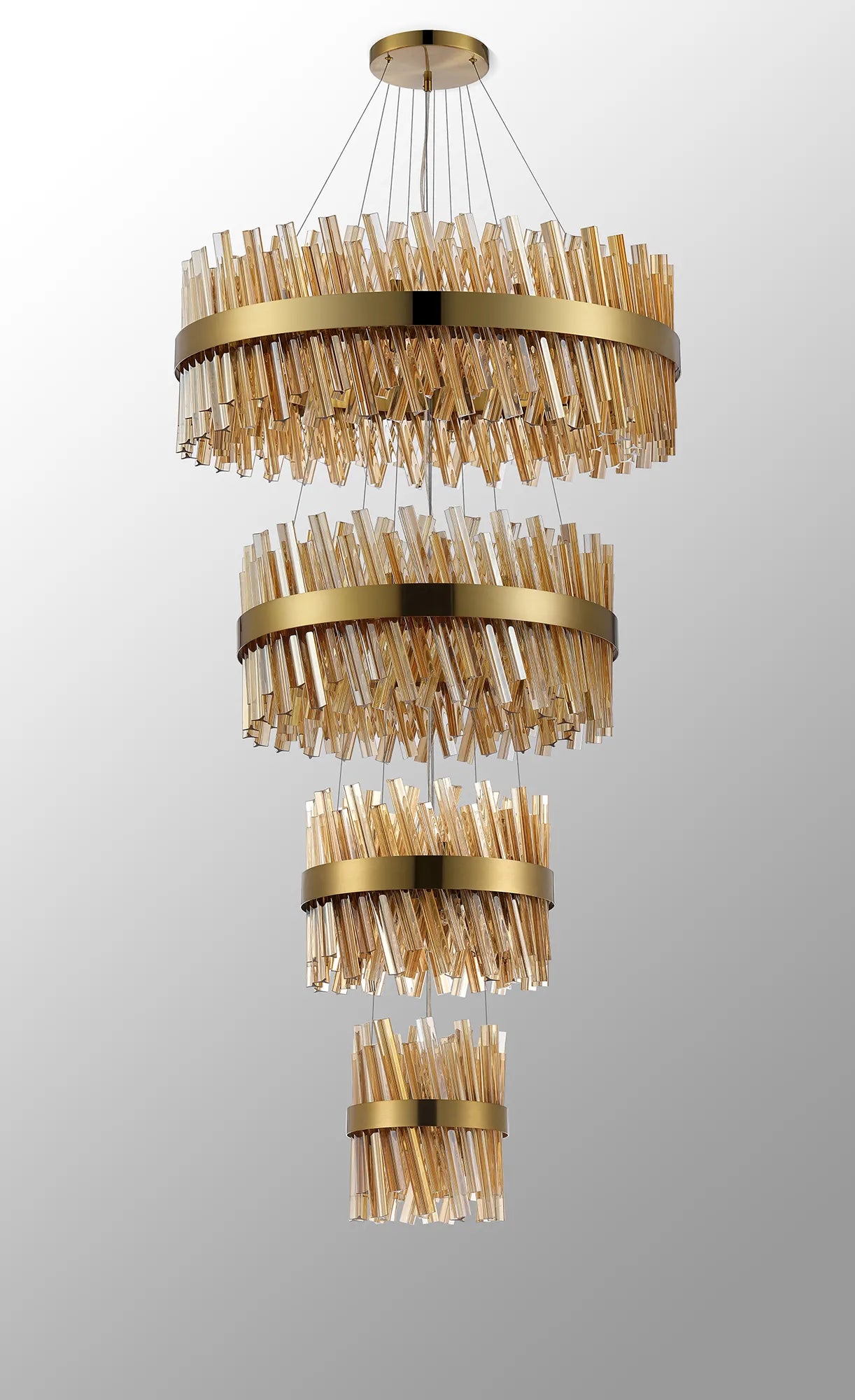 Farnley 4 Tier 80cm Pendant 24 Light - Brass & Amber