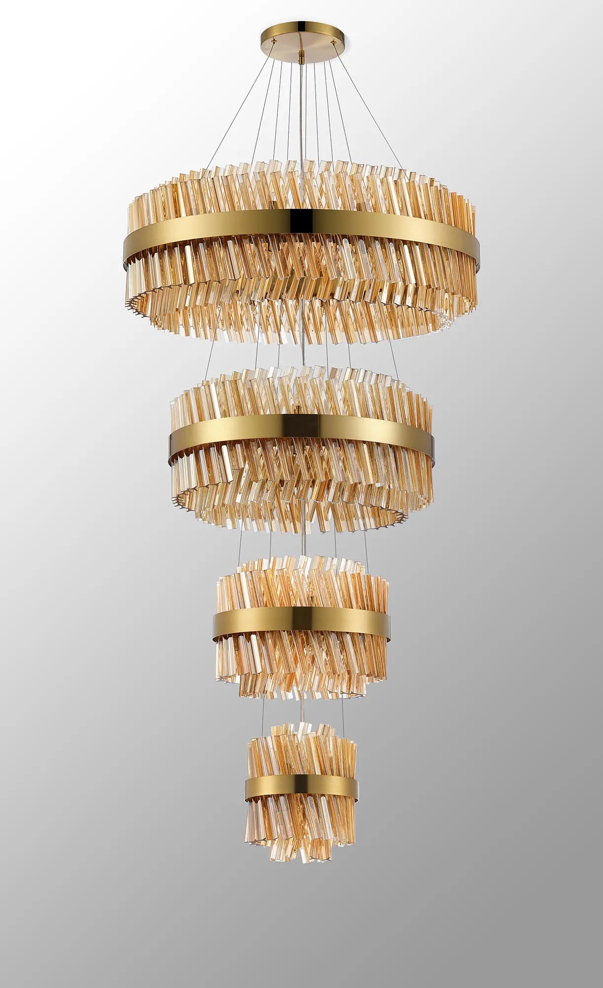 Farnley 4 Tier 80cm Pendant 24 Light - Brass & Amber