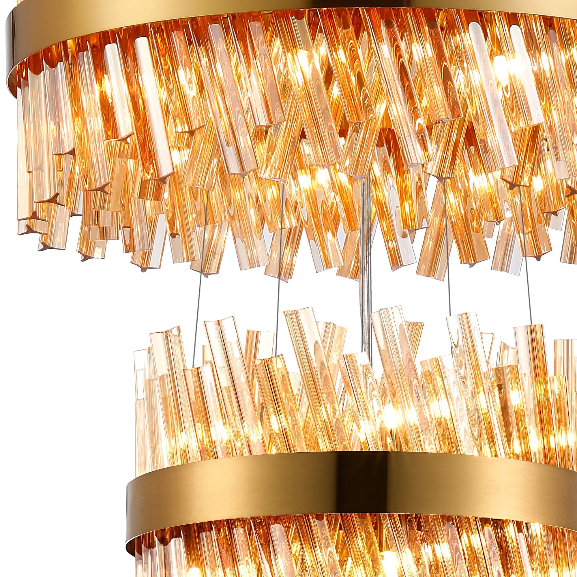 Farnley 4 Tier 80cm Pendant 24 Light - Brass & Amber
