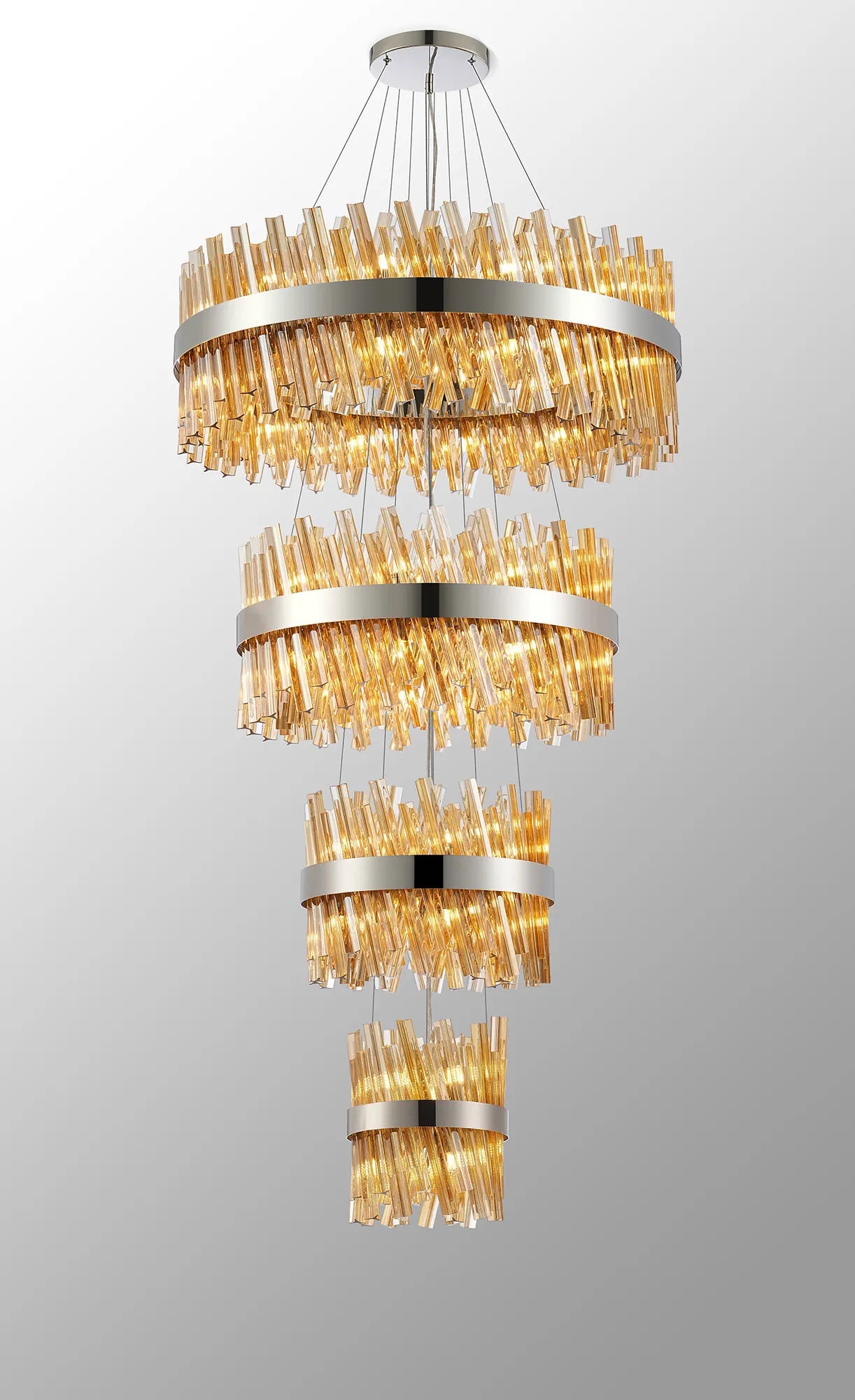 Farnley 4 Tier 80cm Pendant 24 Light - Polished Nickel & Amber