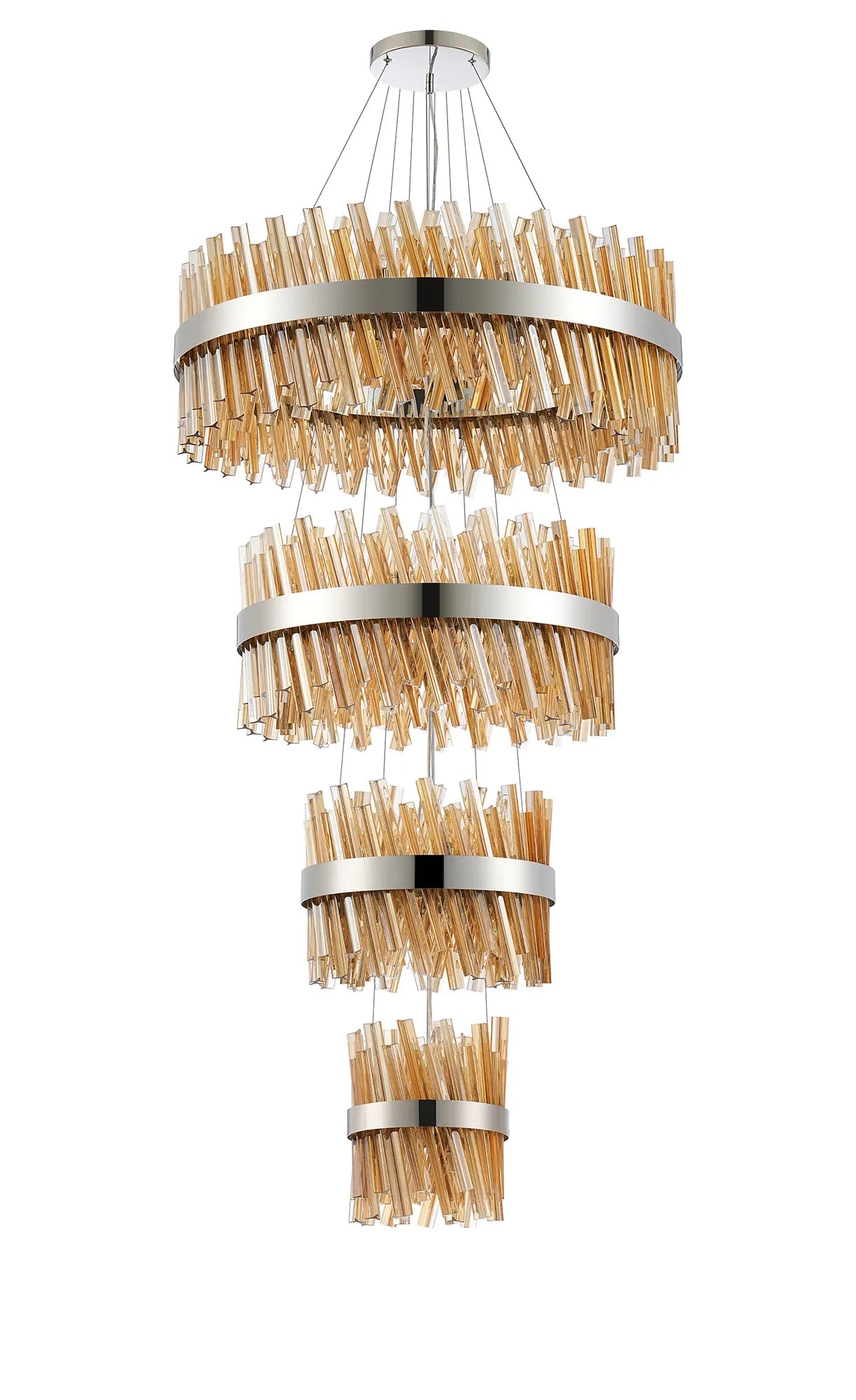 Farnley 4 Tier 80cm Pendant 24 Light - Polished Nickel & Amber