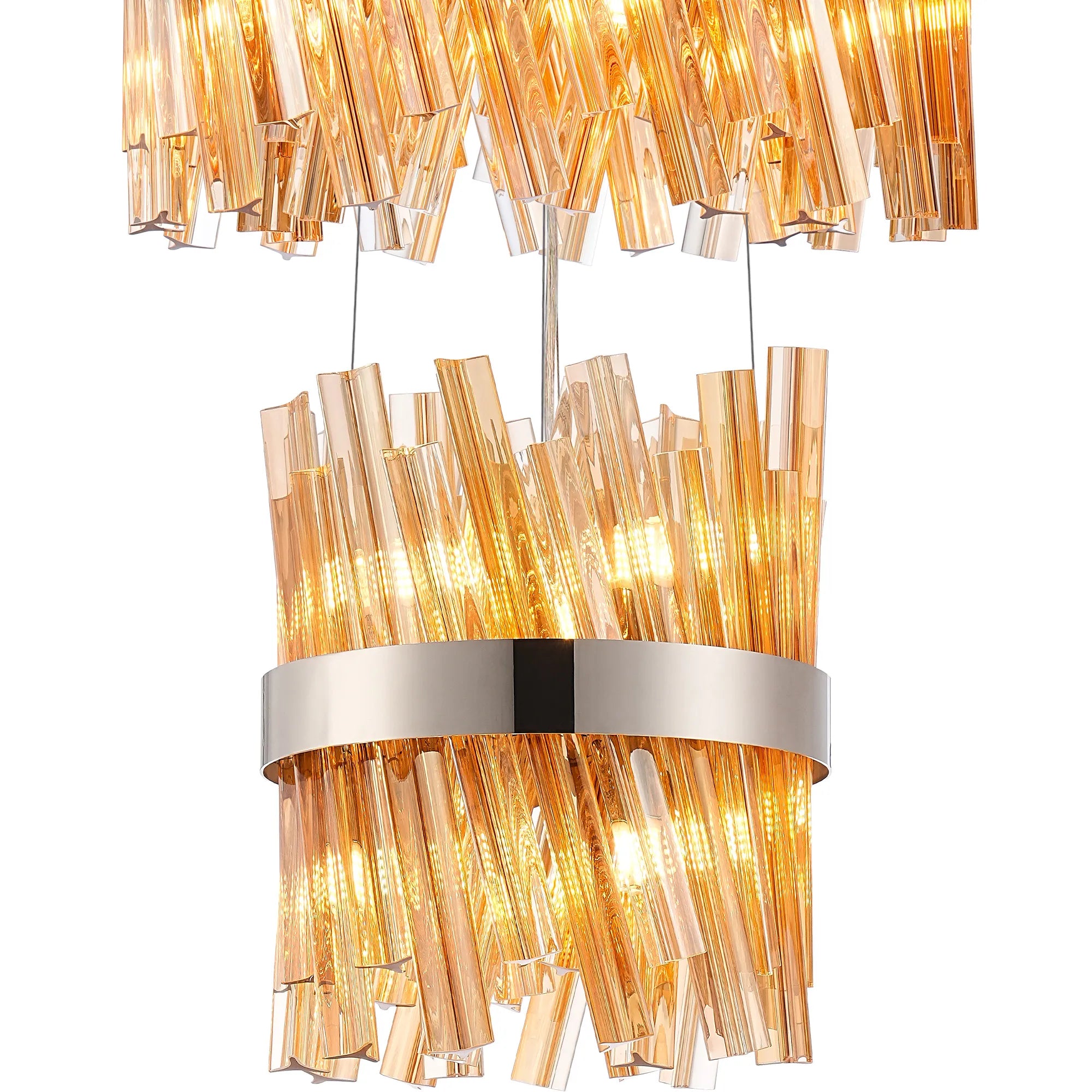 Farnley 4 Tier 80cm Pendant 24 Light - Polished Nickel & Amber