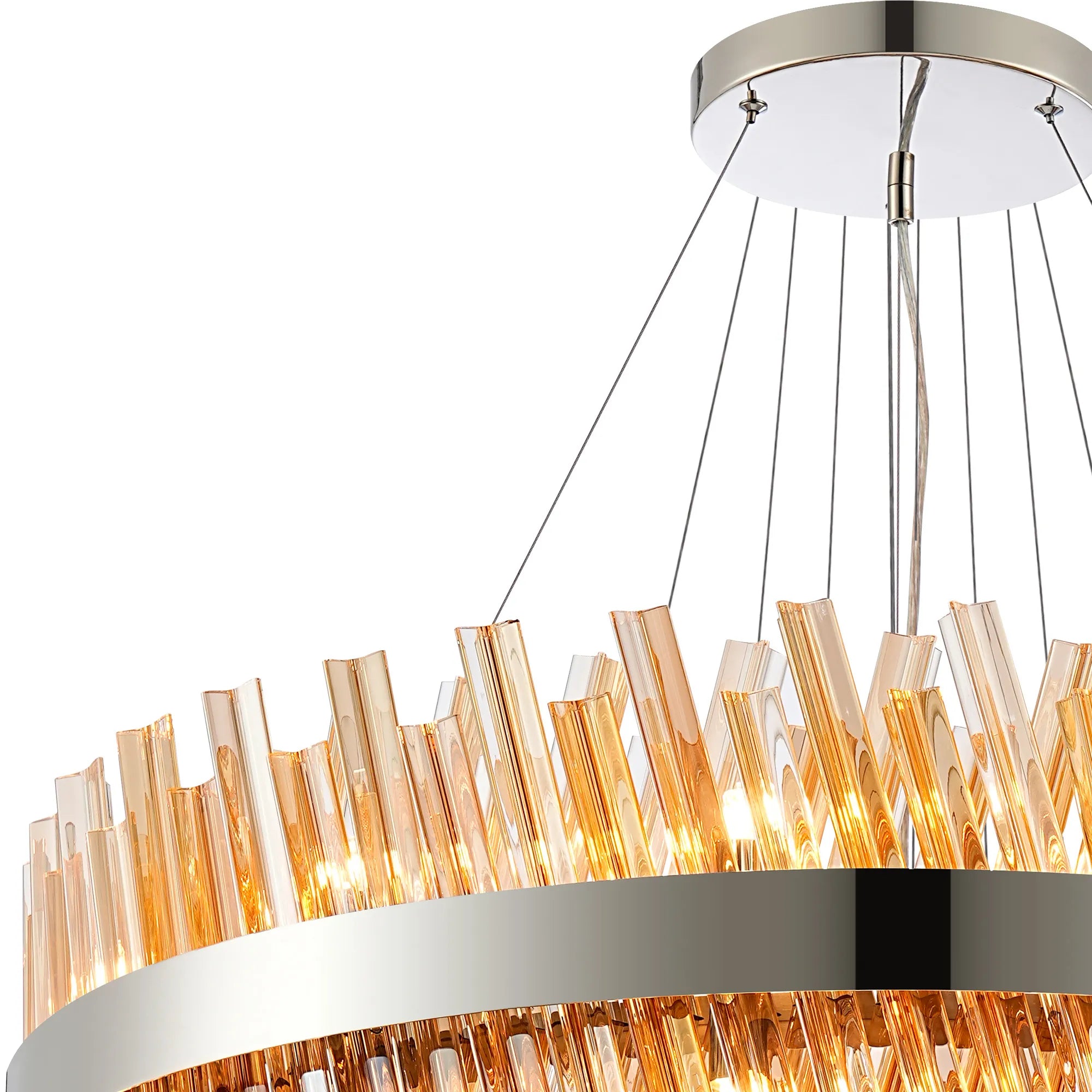 Farnley 4 Tier 80cm Pendant 24 Light - Polished Nickel & Amber