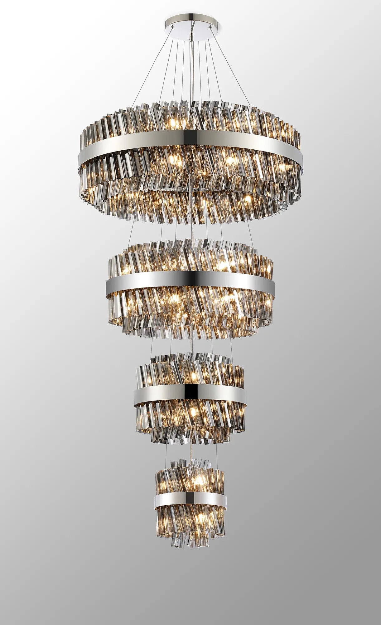 Farnley 4 Tier 80cm Pendant 24 Light - Polished Nickel & Smoke