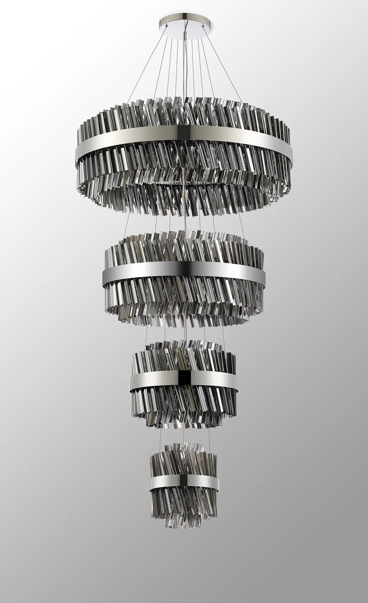 Farnley 4 Tier 80cm Pendant 24 Light - Polished Nickel & Smoke