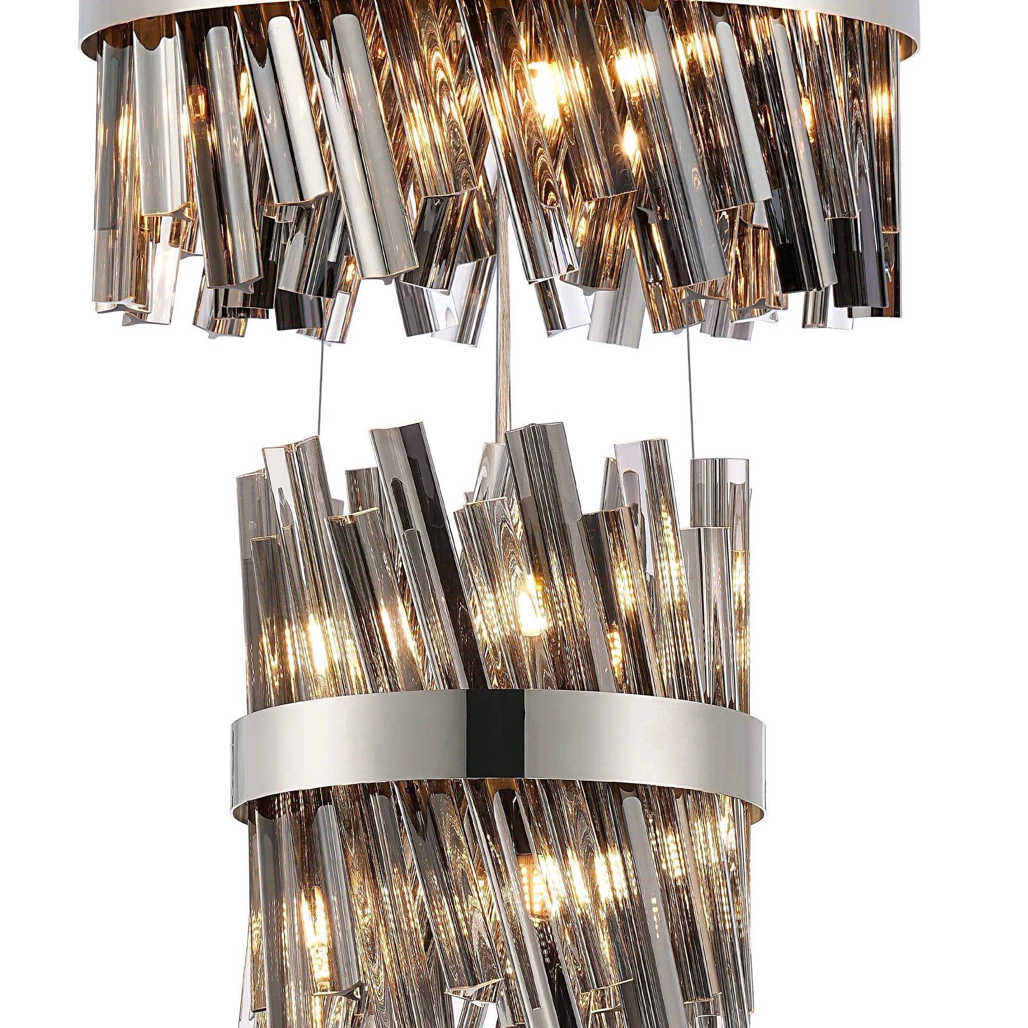 Farnley 4 Tier 80cm Pendant 24 Light - Polished Nickel & Smoke