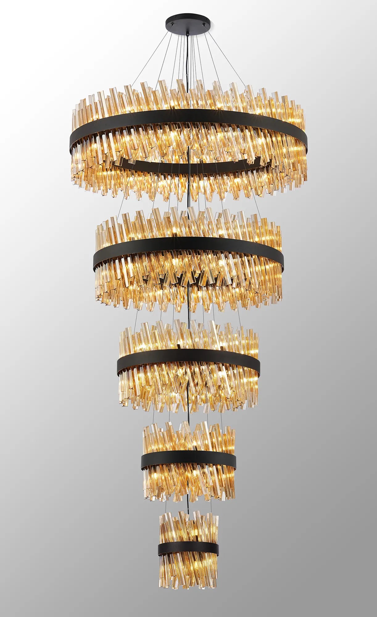 Farnley 5 Tier 1m Pendant 32 Light - Black & Amber