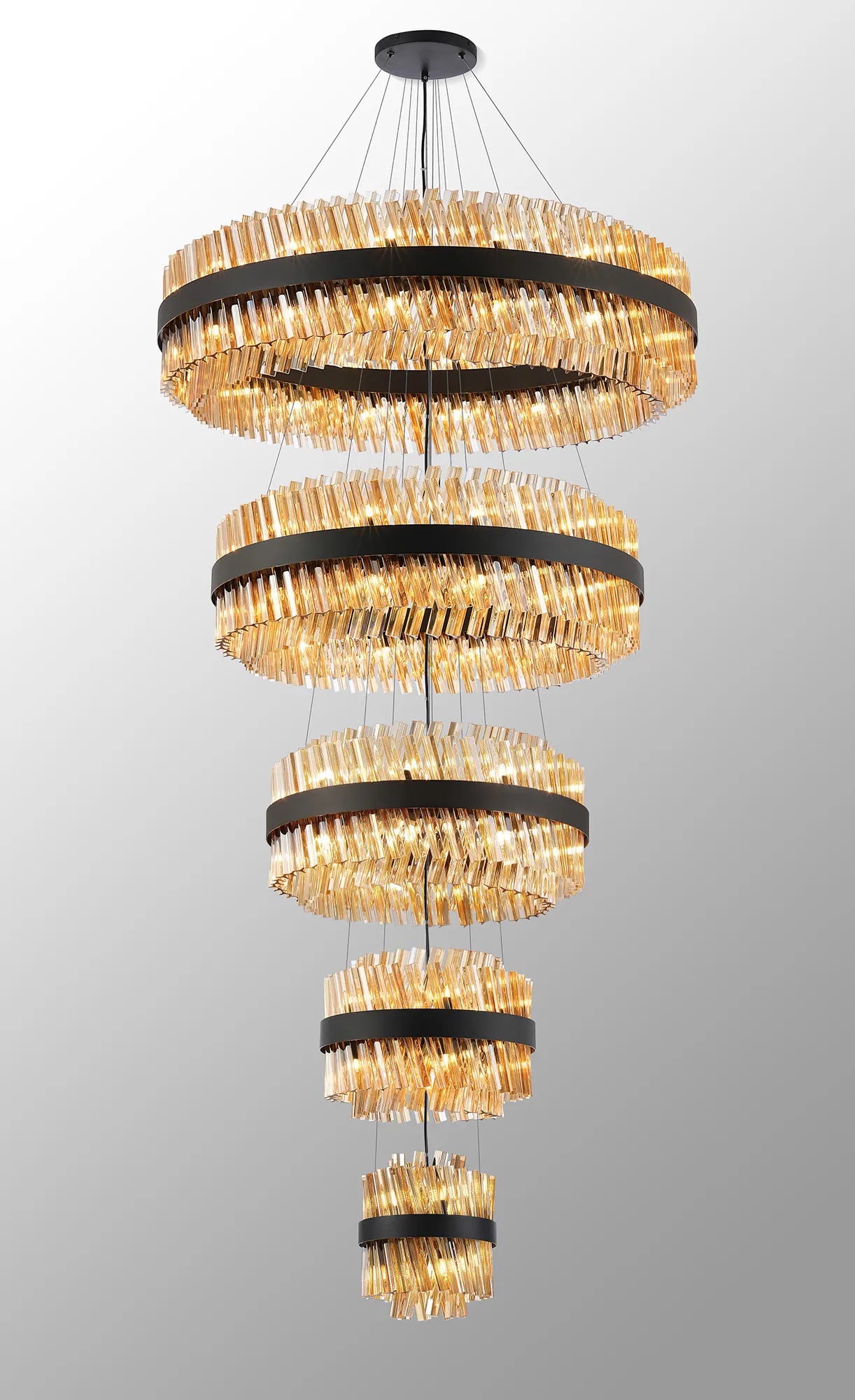 Farnley 5 Tier 1m Pendant 32 Light - Black & Amber