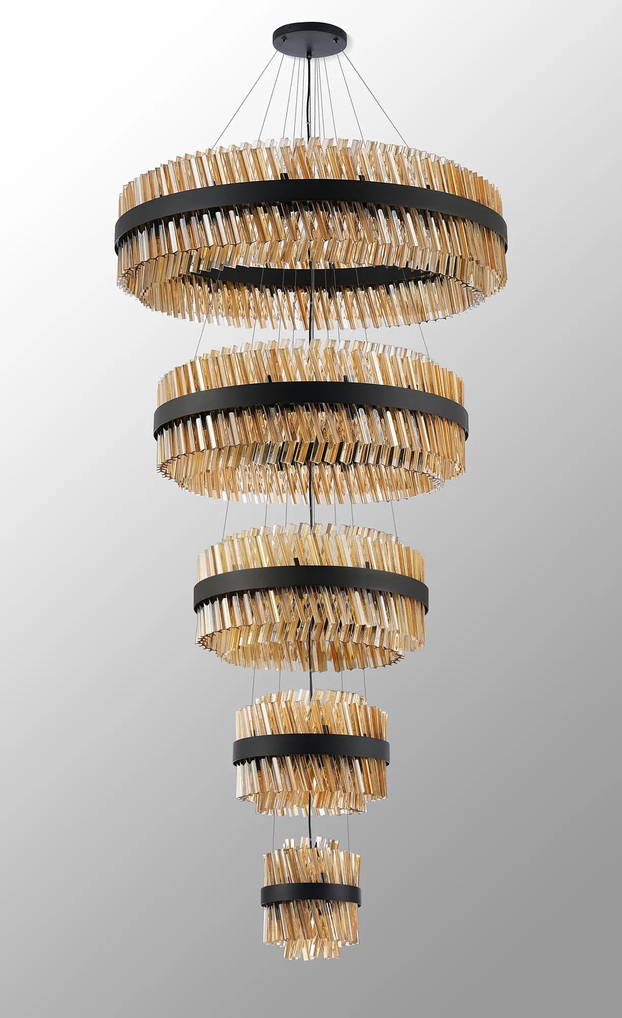 Farnley 5 Tier 1m Pendant 32 Light - Black & Amber