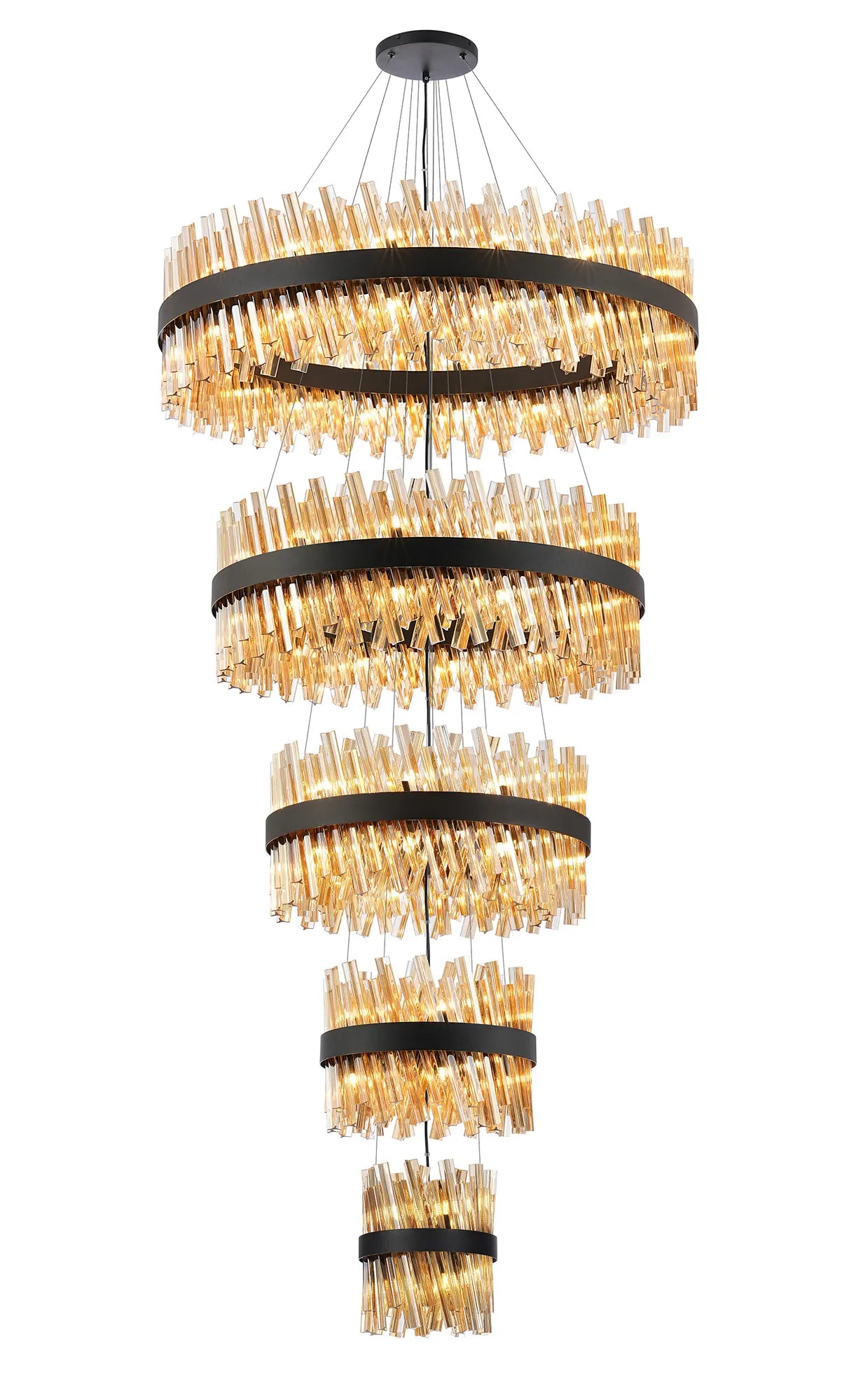 Farnley 5 Tier 1m Pendant 32 Light - Black & Amber