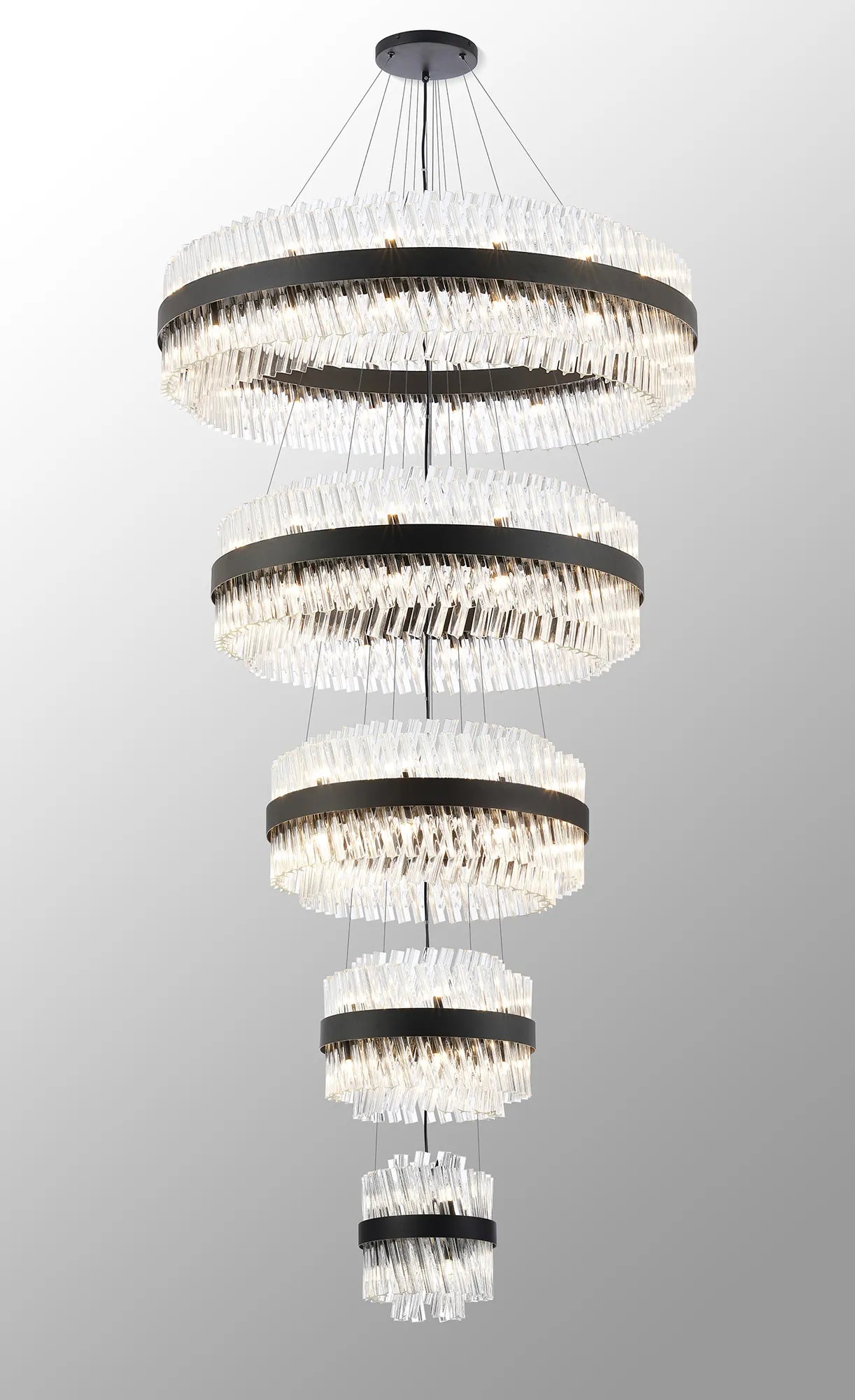 Farnley 5 Tier 1m Pendant 32 Light - Black & Clear