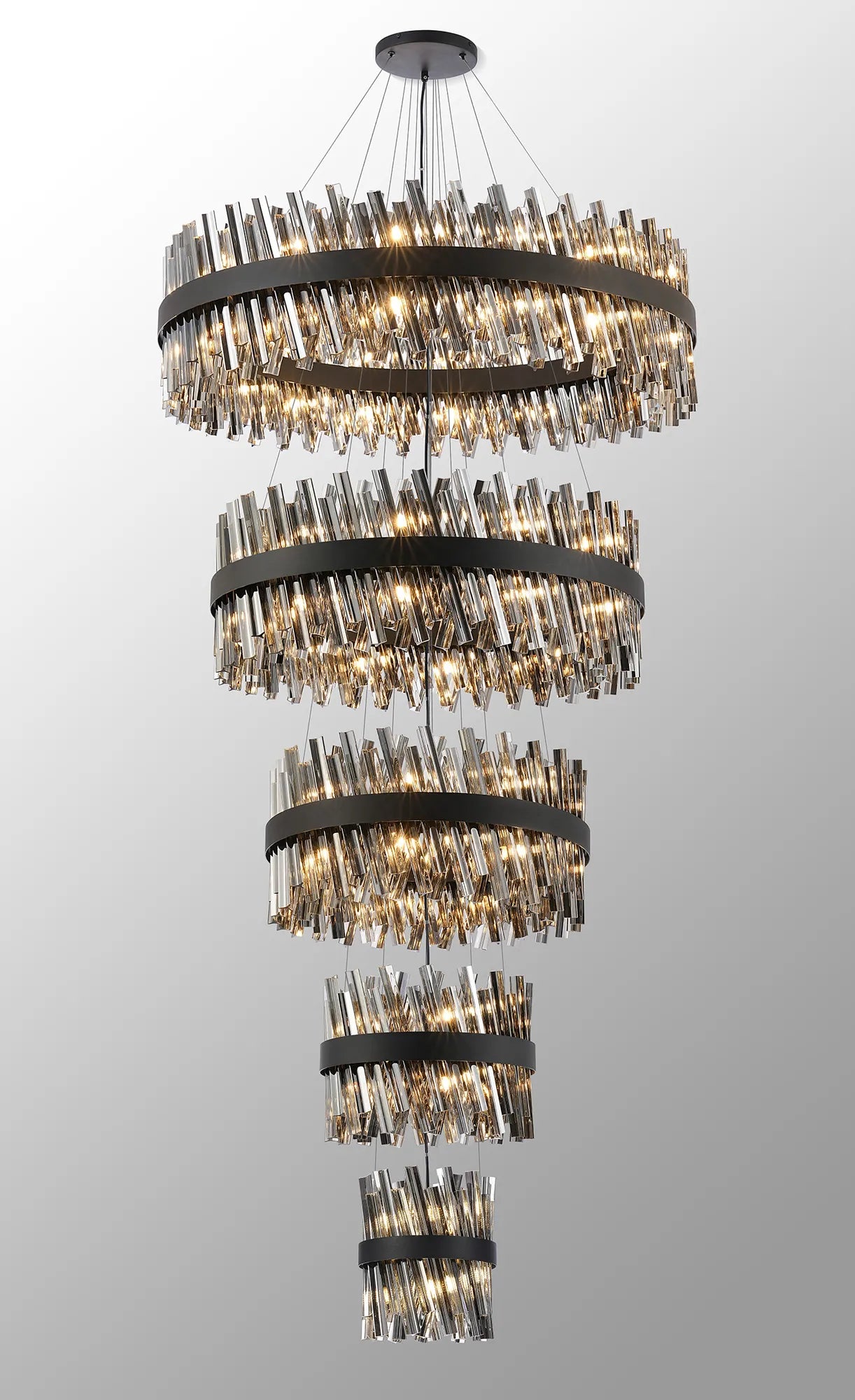 Farnley 5 Tier 1m Pendant 32 Light - Black & Smoke