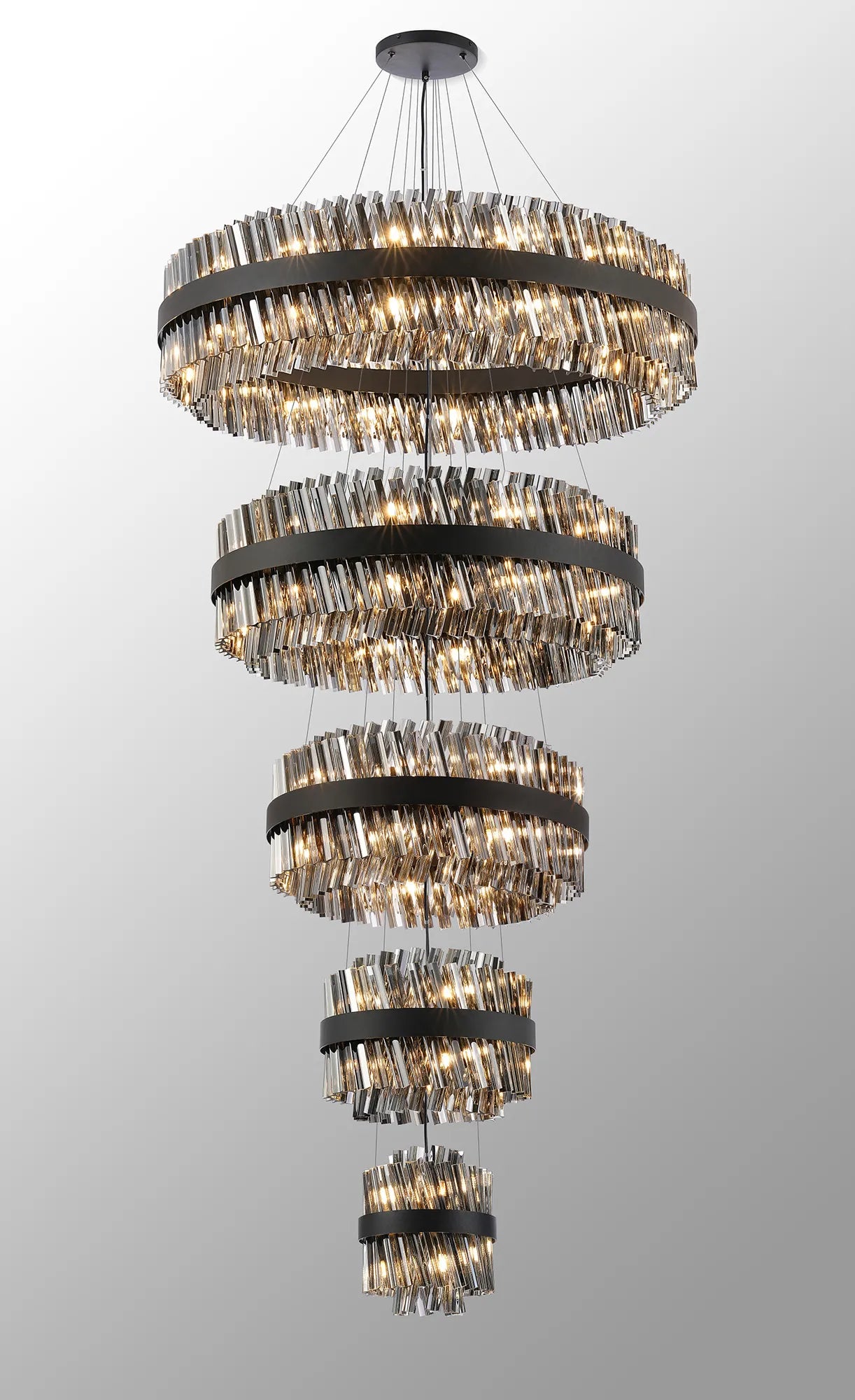 Farnley 5 Tier 1m Pendant 32 Light - Black & Smoke