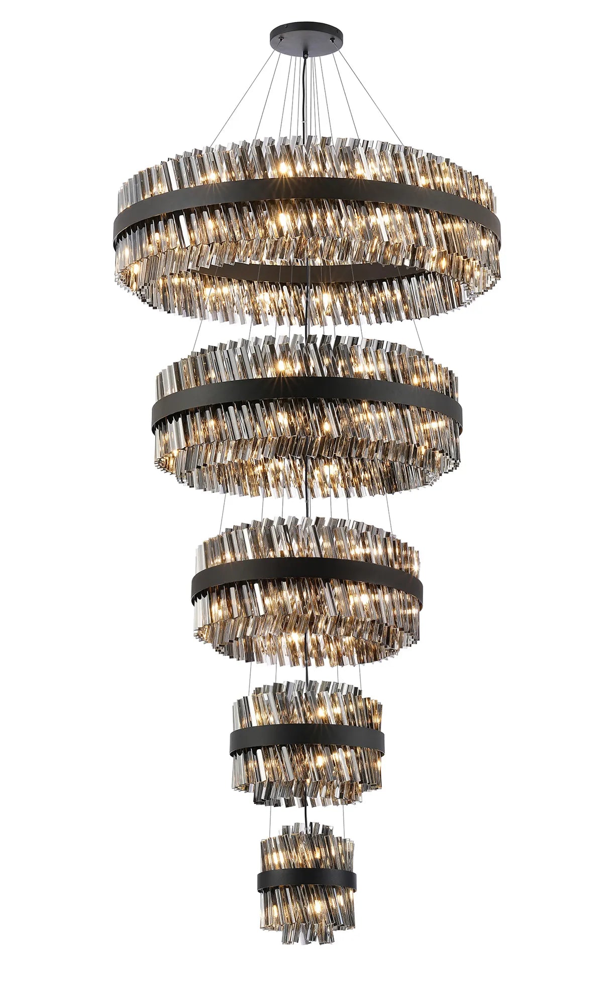 Farnley 5 Tier 1m Pendant 32 Light - Black & Smoke