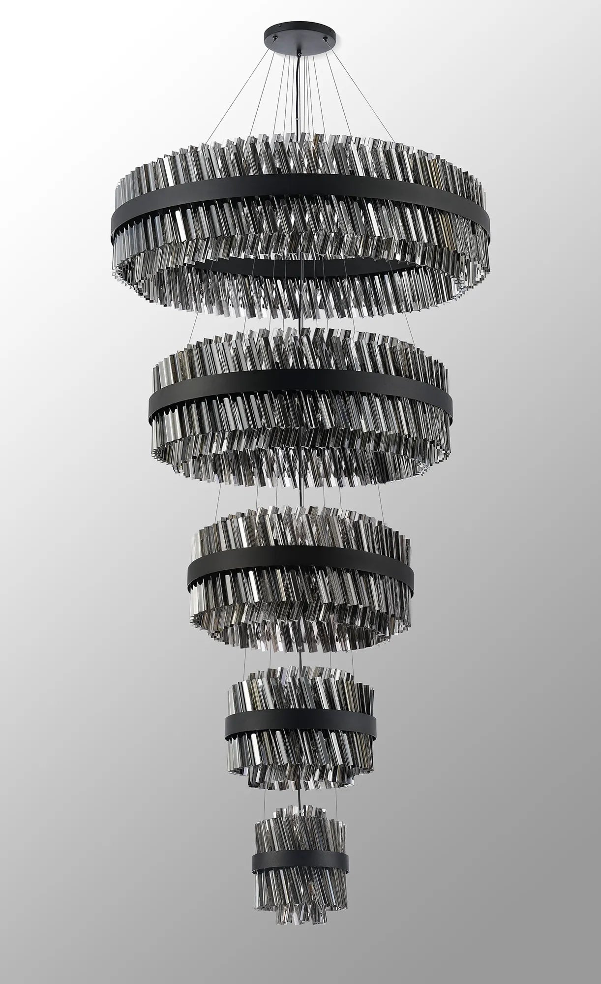 Farnley 5 Tier 1m Pendant 32 Light - Black & Smoke