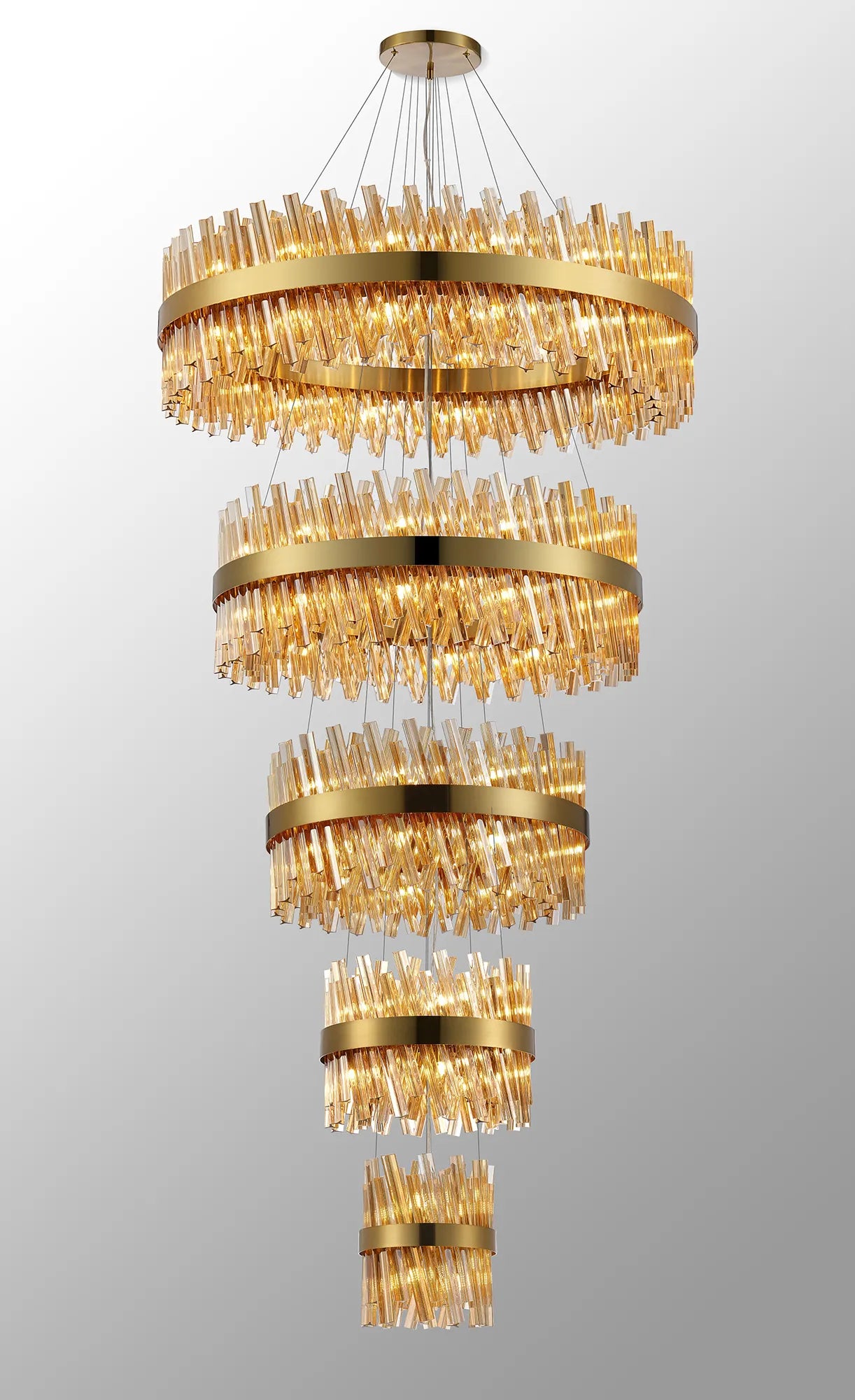 Farnley 5 Tier 1m Pendant 32 Light - Brass & Amber