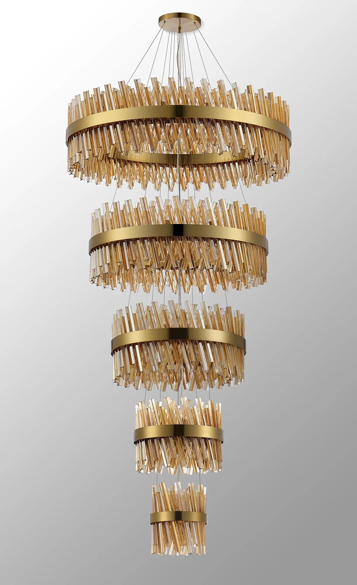 Farnley 5 Tier 1m Pendant 32 Light - Brass & Amber