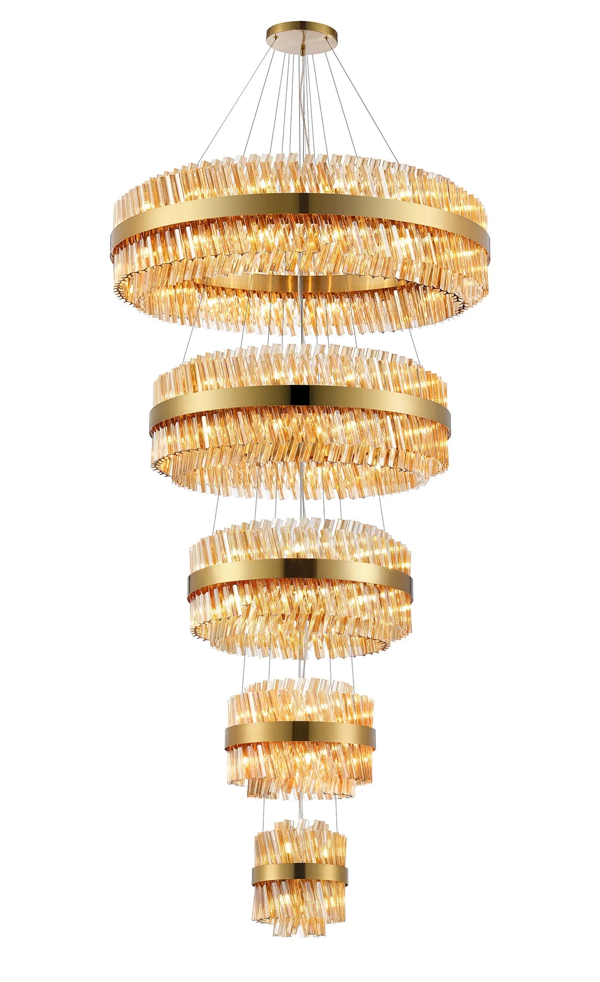 Farnley 5 Tier 1m Pendant 32 Light - Brass & Amber