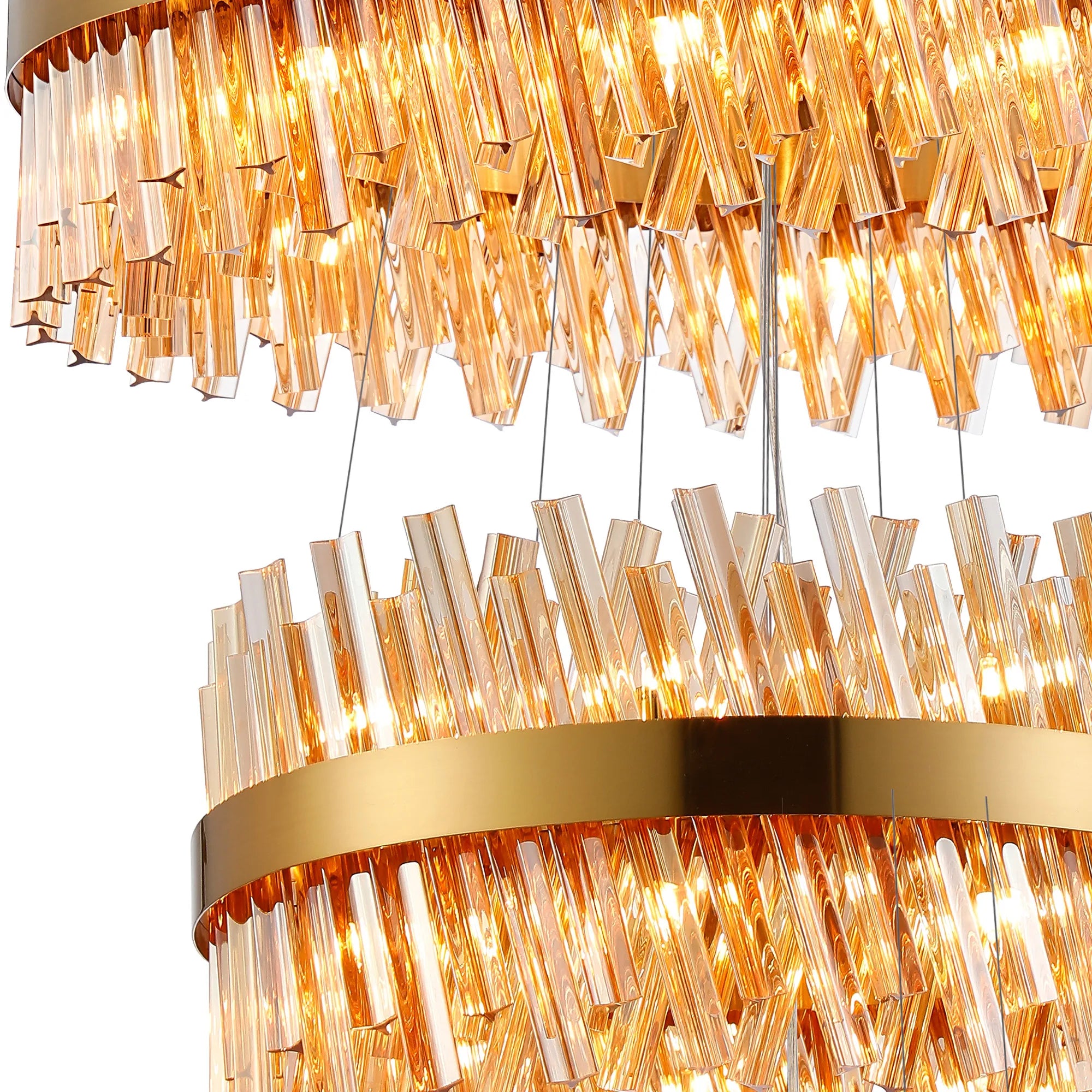 Farnley 5 Tier 1m Pendant 32 Light - Brass & Amber