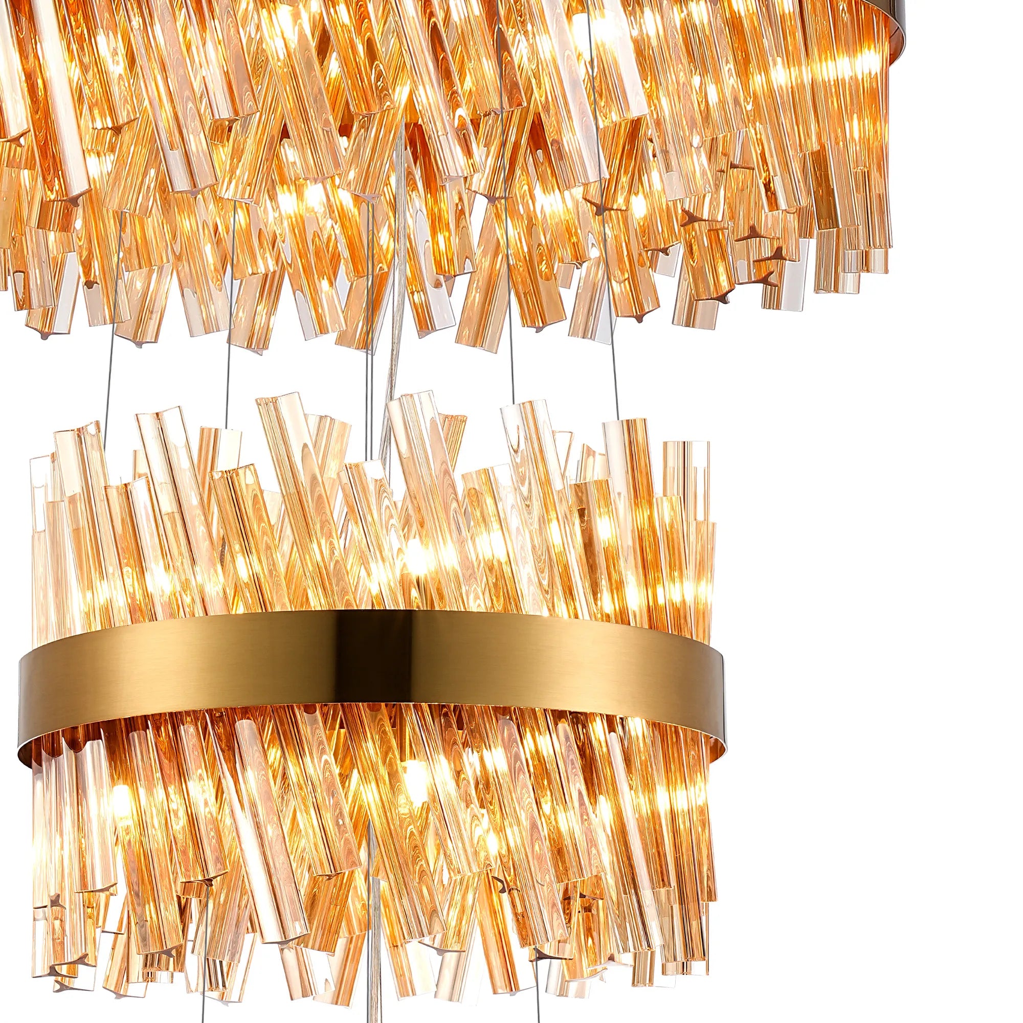 Farnley 5 Tier 1m Pendant 32 Light - Brass & Amber