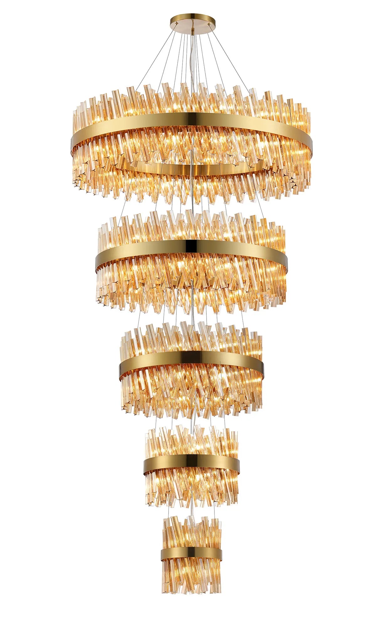Farnley 5 Tier 1m Pendant 32 Light - Brass & Amber