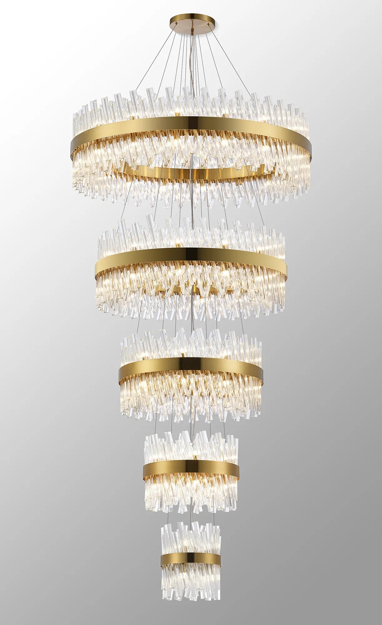 Farnley 5 Tier 1m Pendant 32 Light - Brass & Clear