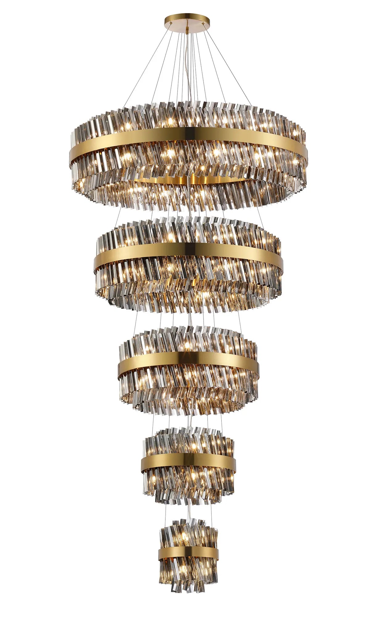 Farnley 5 Tier 1m Pendant 32 Light - Brass & Smoke