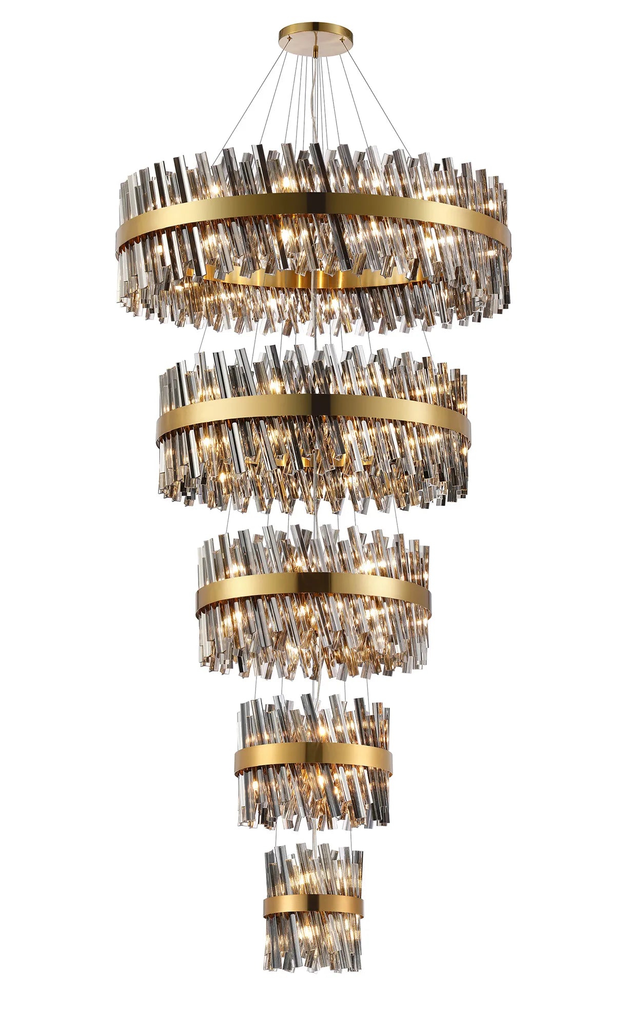 Farnley 5 Tier 1m Pendant 32 Light - Brass & Smoke