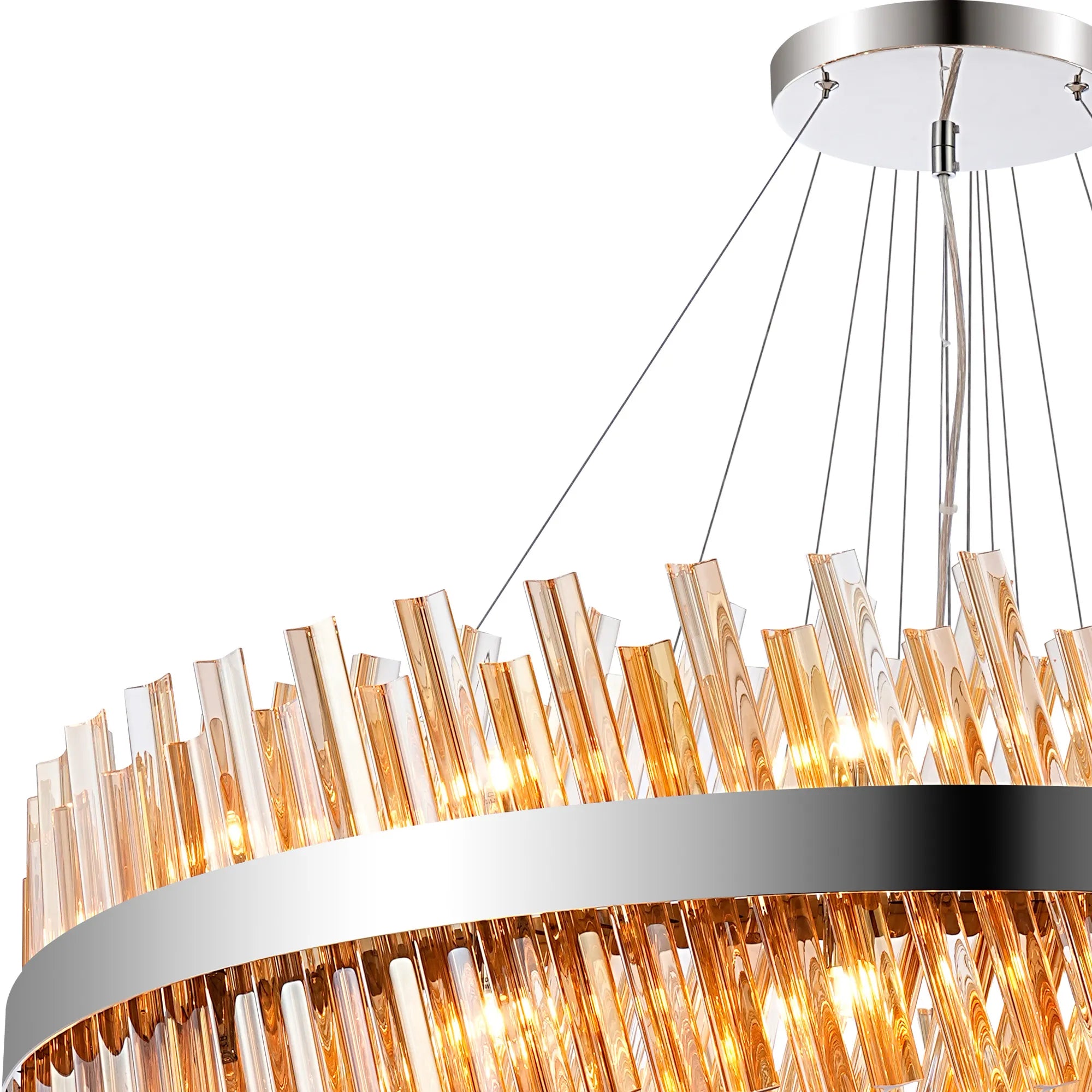 Farnley 5 Tier 1m Pendant 32 Light - Polished Nickel & Amber