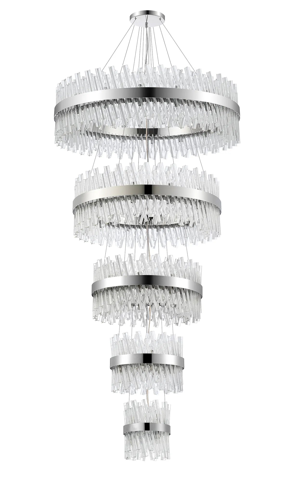 Farnley 5 Tier 1m Pendant 32 Light - Polished Nickel & Clear