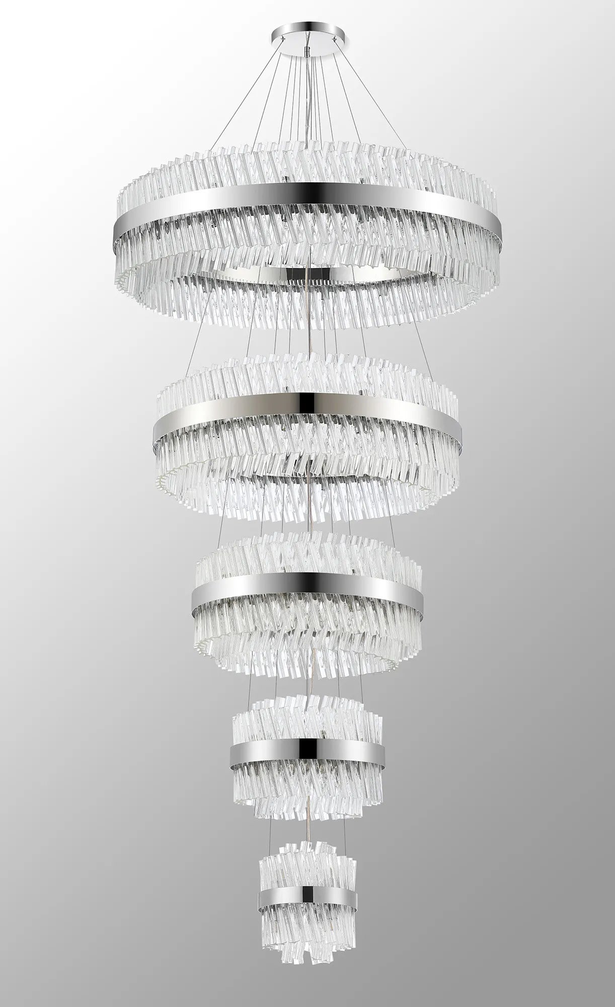 Farnley 5 Tier 1m Pendant 32 Light - Polished Nickel & Clear