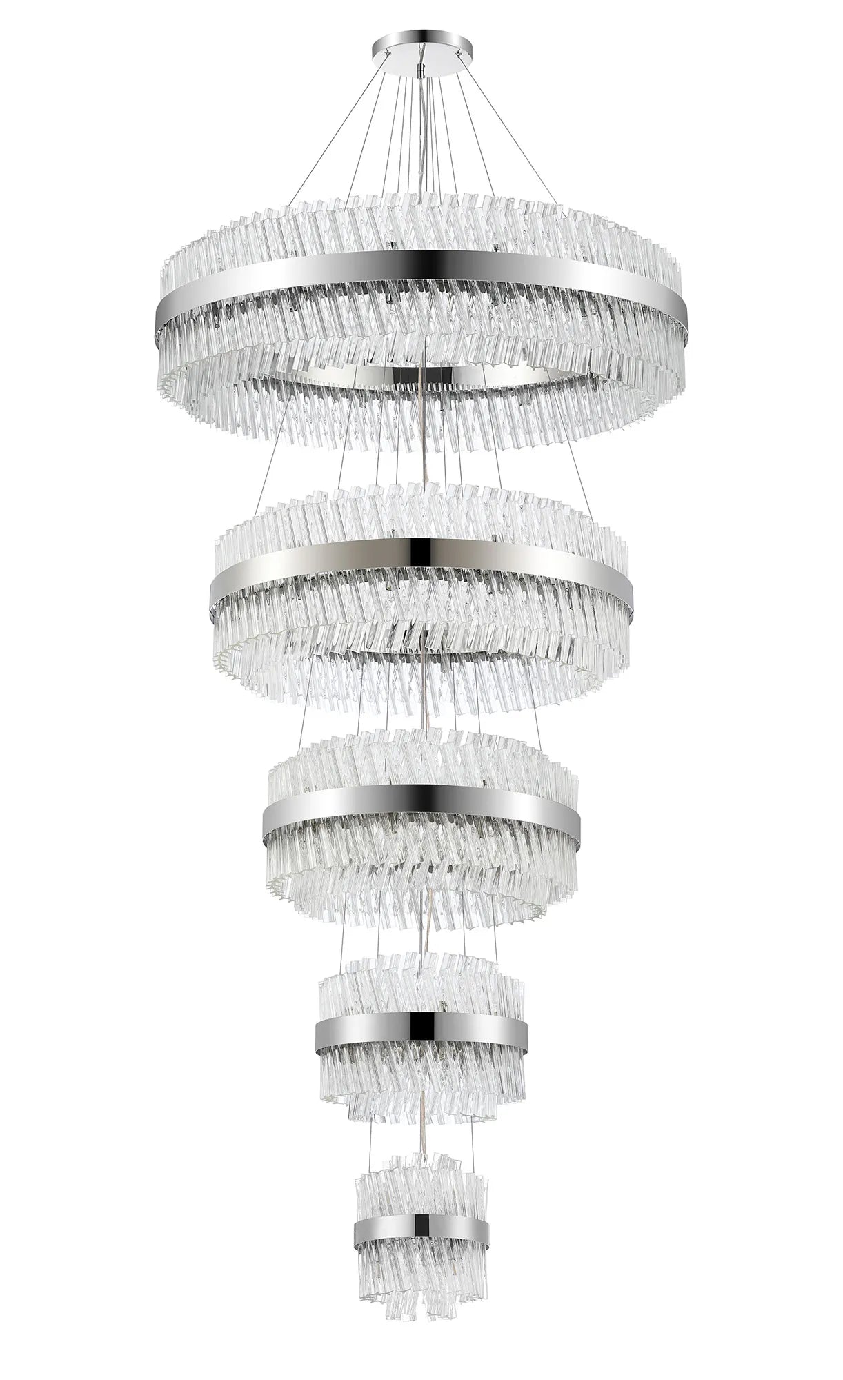 Farnley 5 Tier 1m Pendant 32 Light - Polished Nickel & Clear