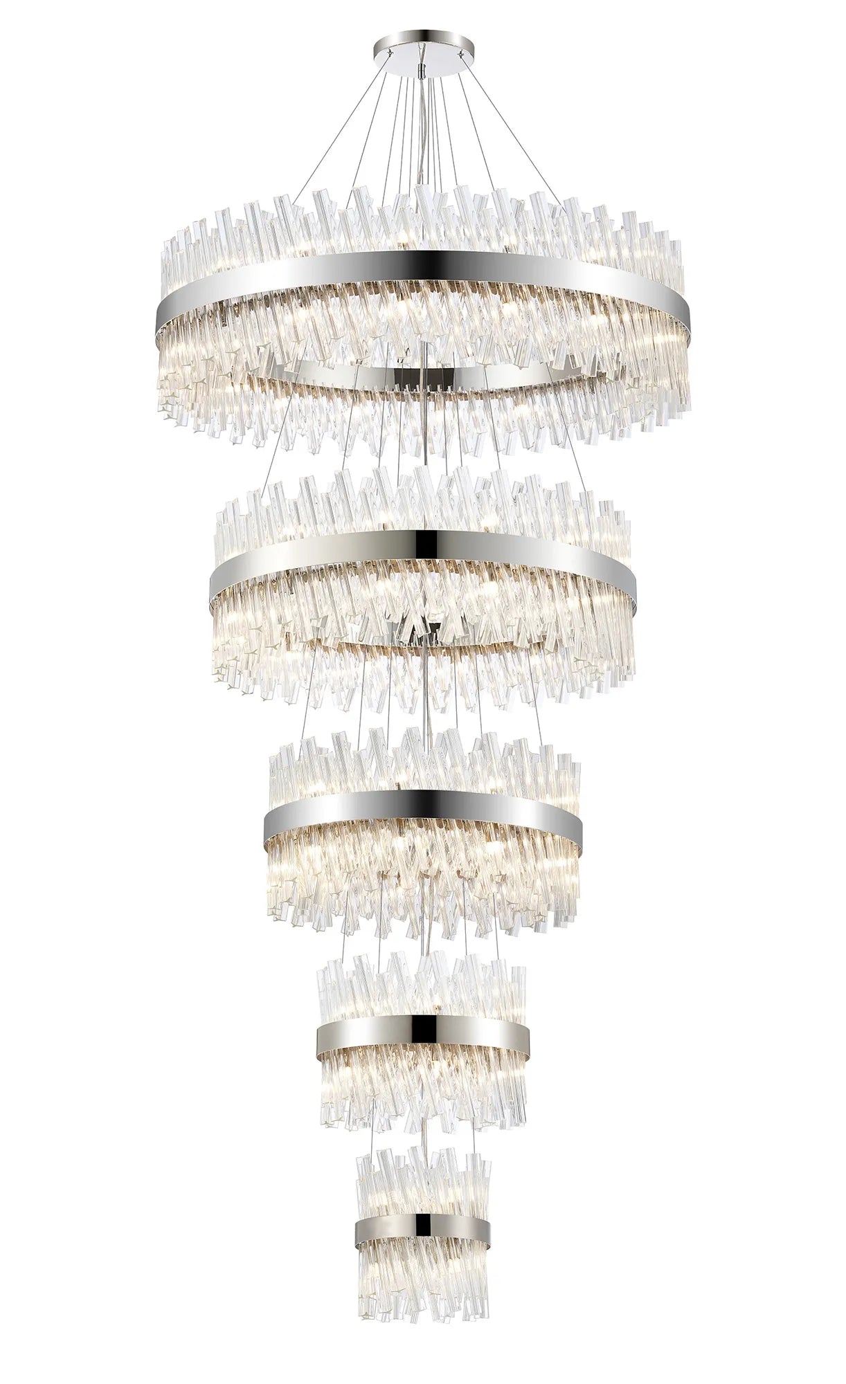 Farnley 5 Tier 1m Pendant 32 Light - Polished Nickel & Clear