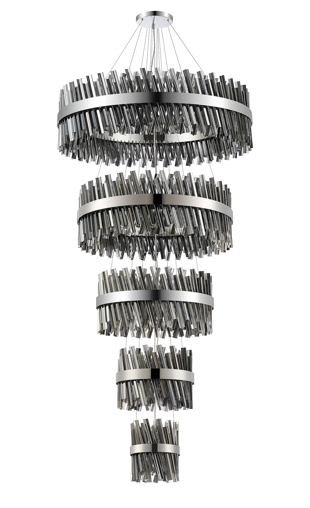 Farnley 5 Tier 1m Pendant 32 Light - Polished Nickel & Smoke