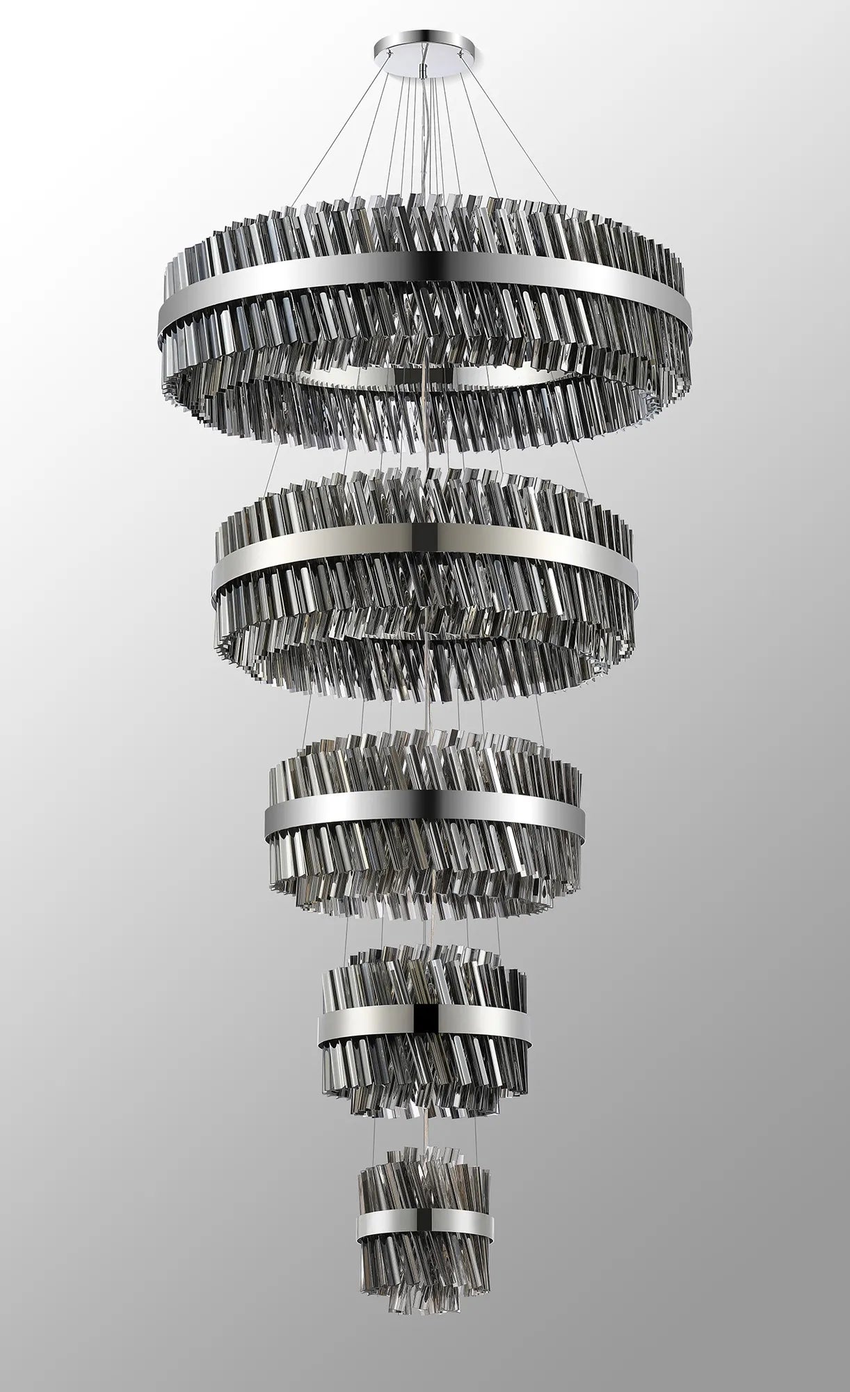 Farnley 5 Tier 1m Pendant 32 Light - Polished Nickel & Smoke