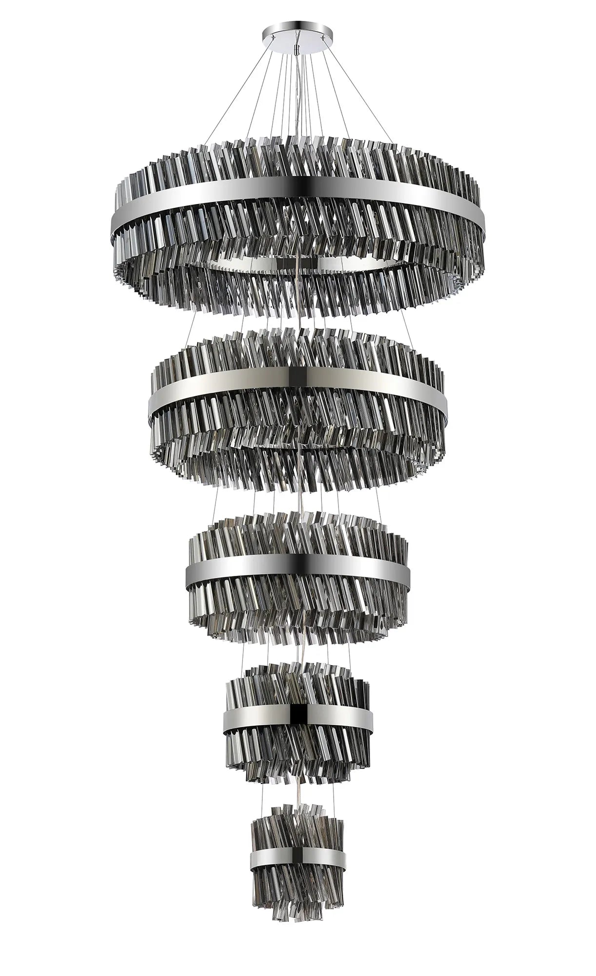 Farnley 5 Tier 1m Pendant 32 Light - Polished Nickel & Smoke