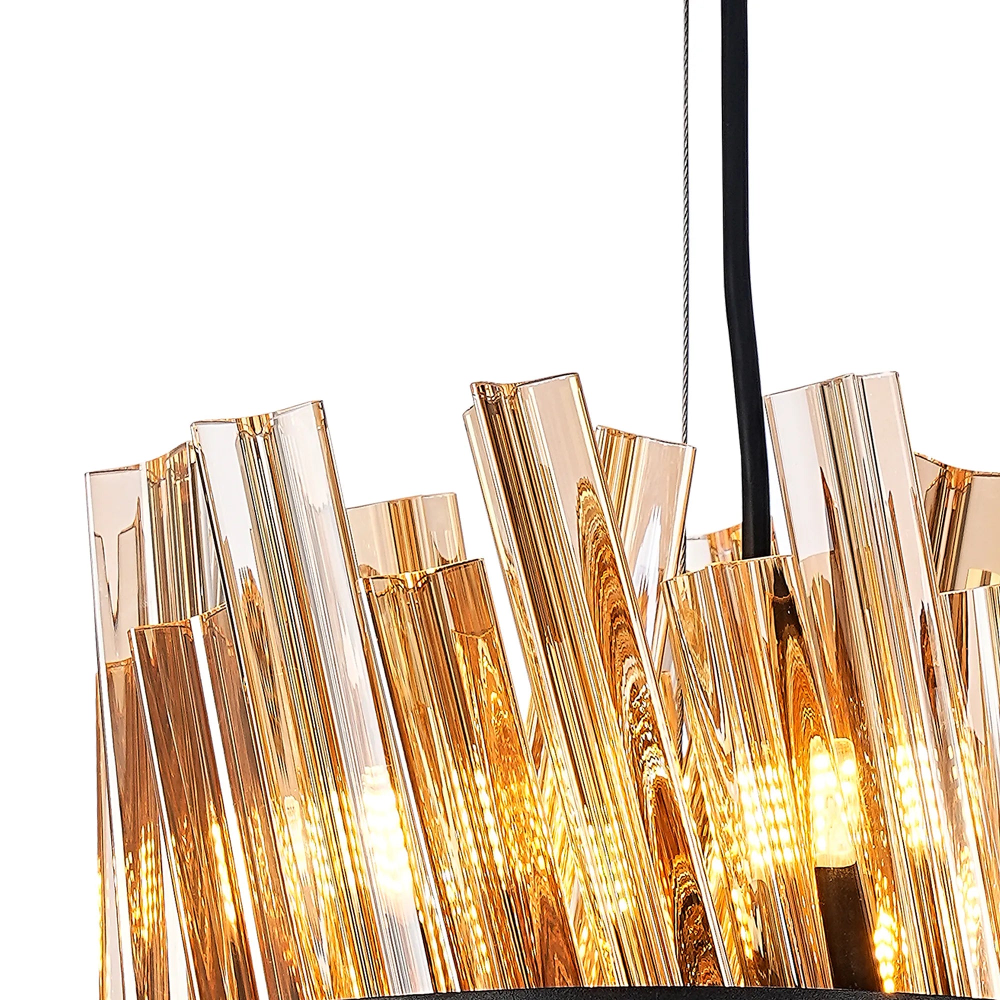 Farnley Pendant Round 6 Light - Satin Black & Amber Sculpted Glass