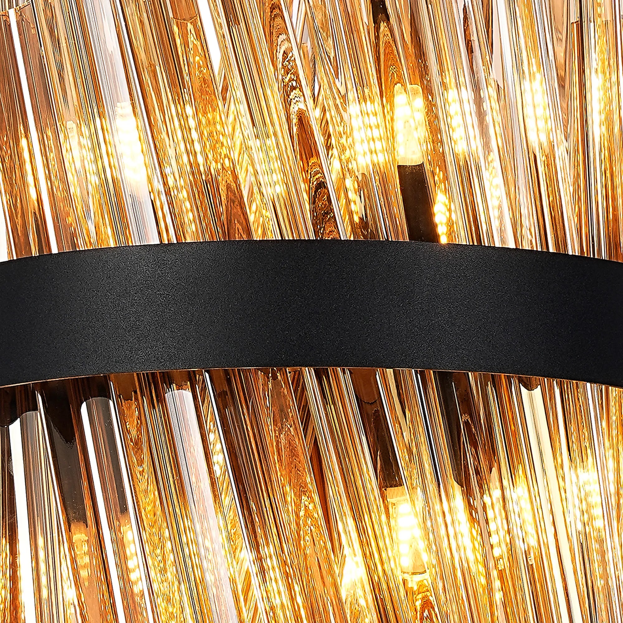 Farnley Pendant Round 6 Light - Satin Black & Amber Sculpted Glass