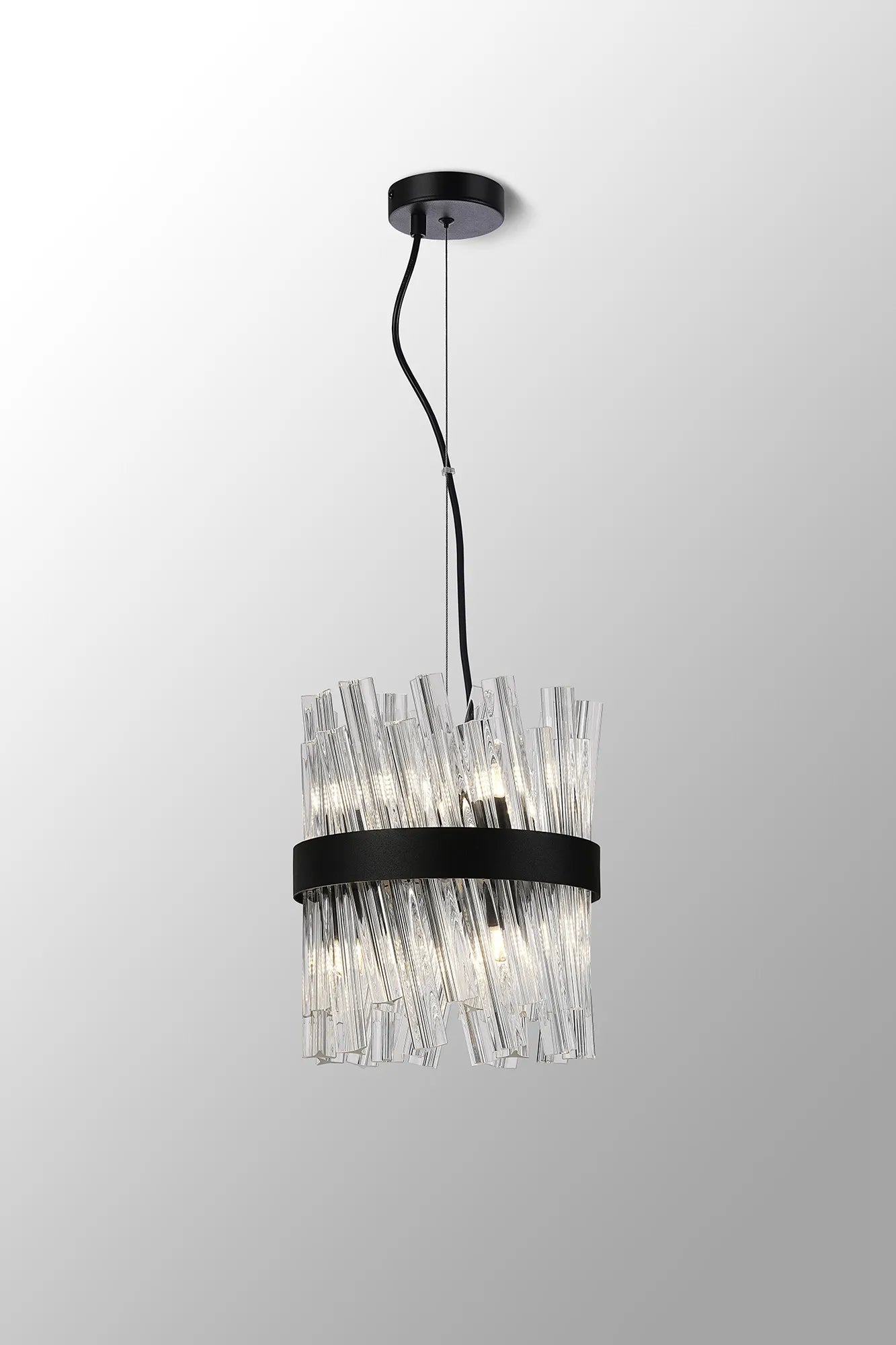 Farnley Pendant Round 6 Light - Satin Black & Clear Sculpted Glass