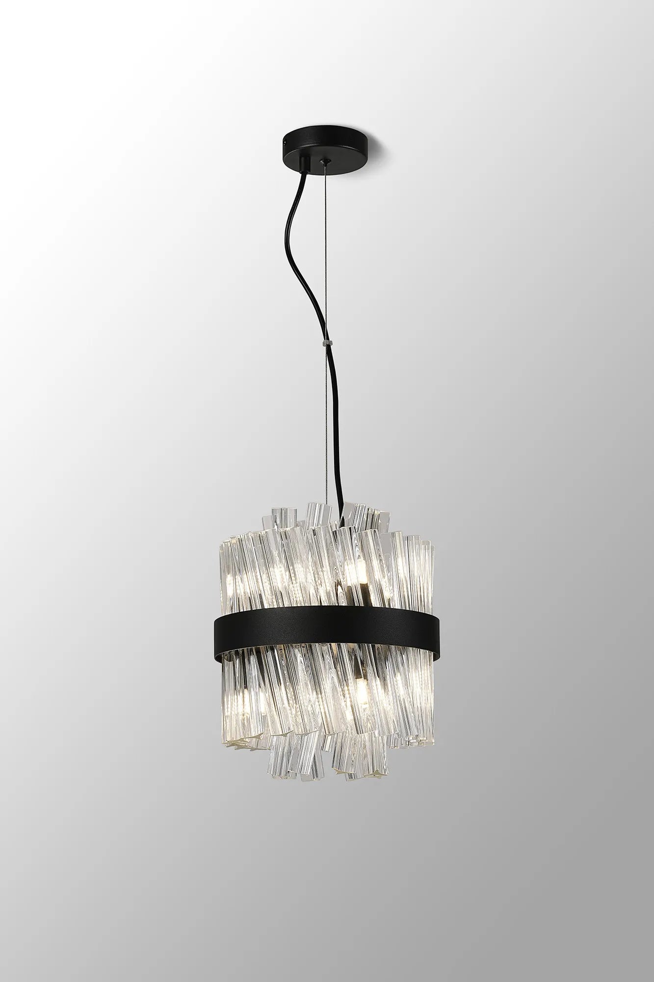 Farnley Pendant Round 6 Light - Satin Black & Clear Sculpted Glass