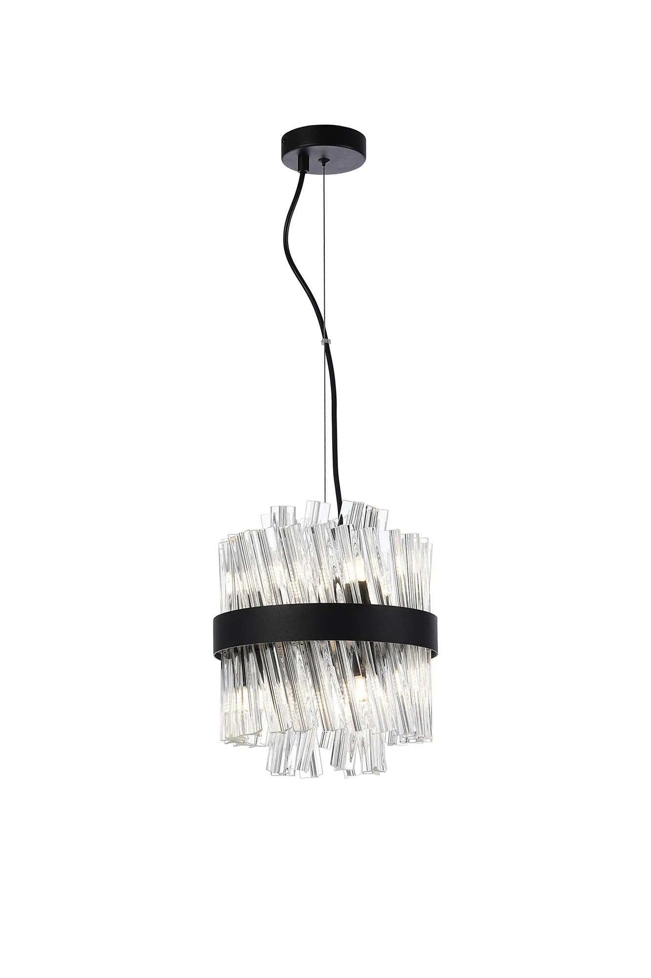 Farnley Pendant Round 6 Light - Satin Black & Clear Sculpted Glass