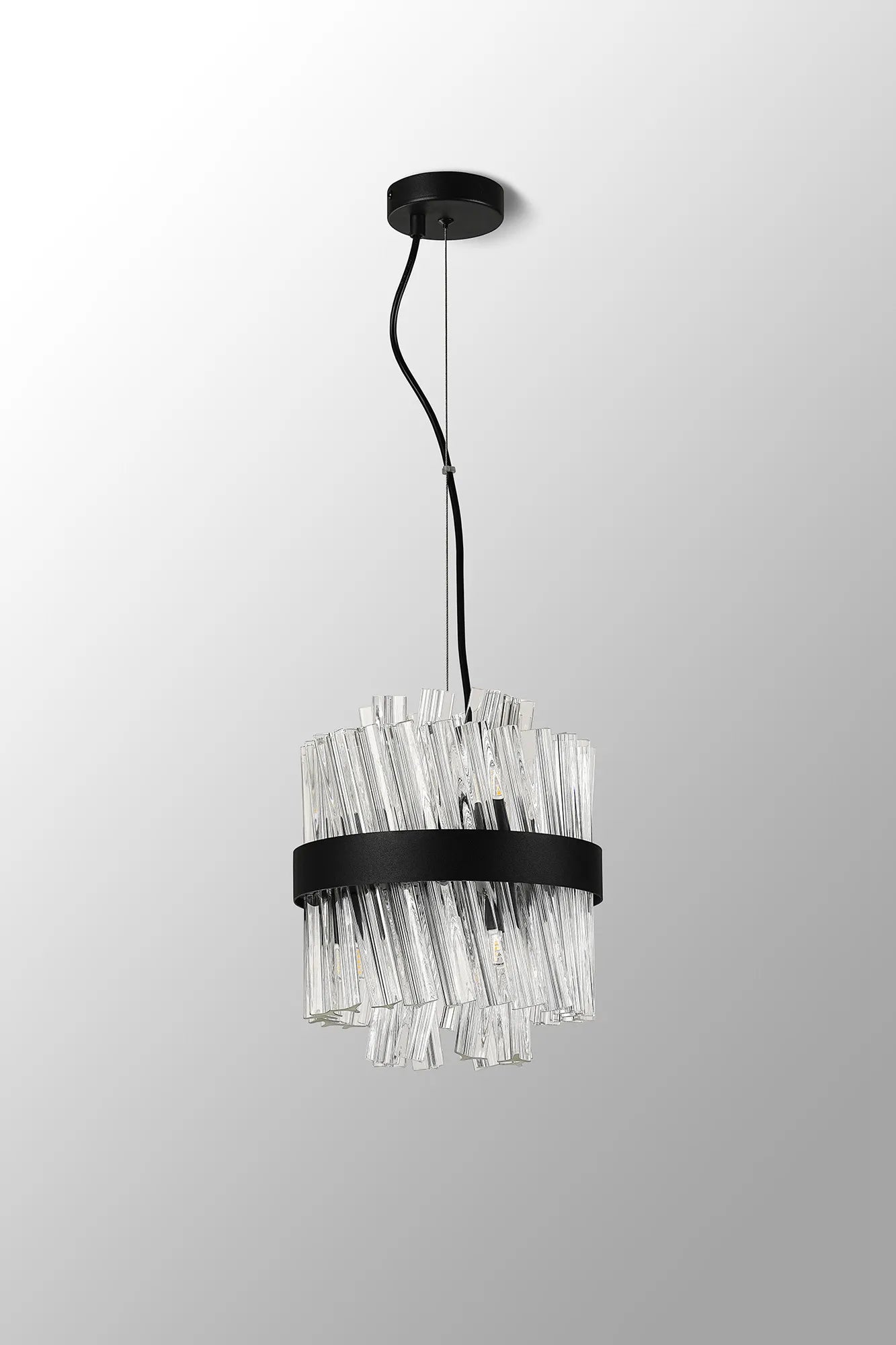Farnley Pendant Round 6 Light - Satin Black & Clear Sculpted Glass