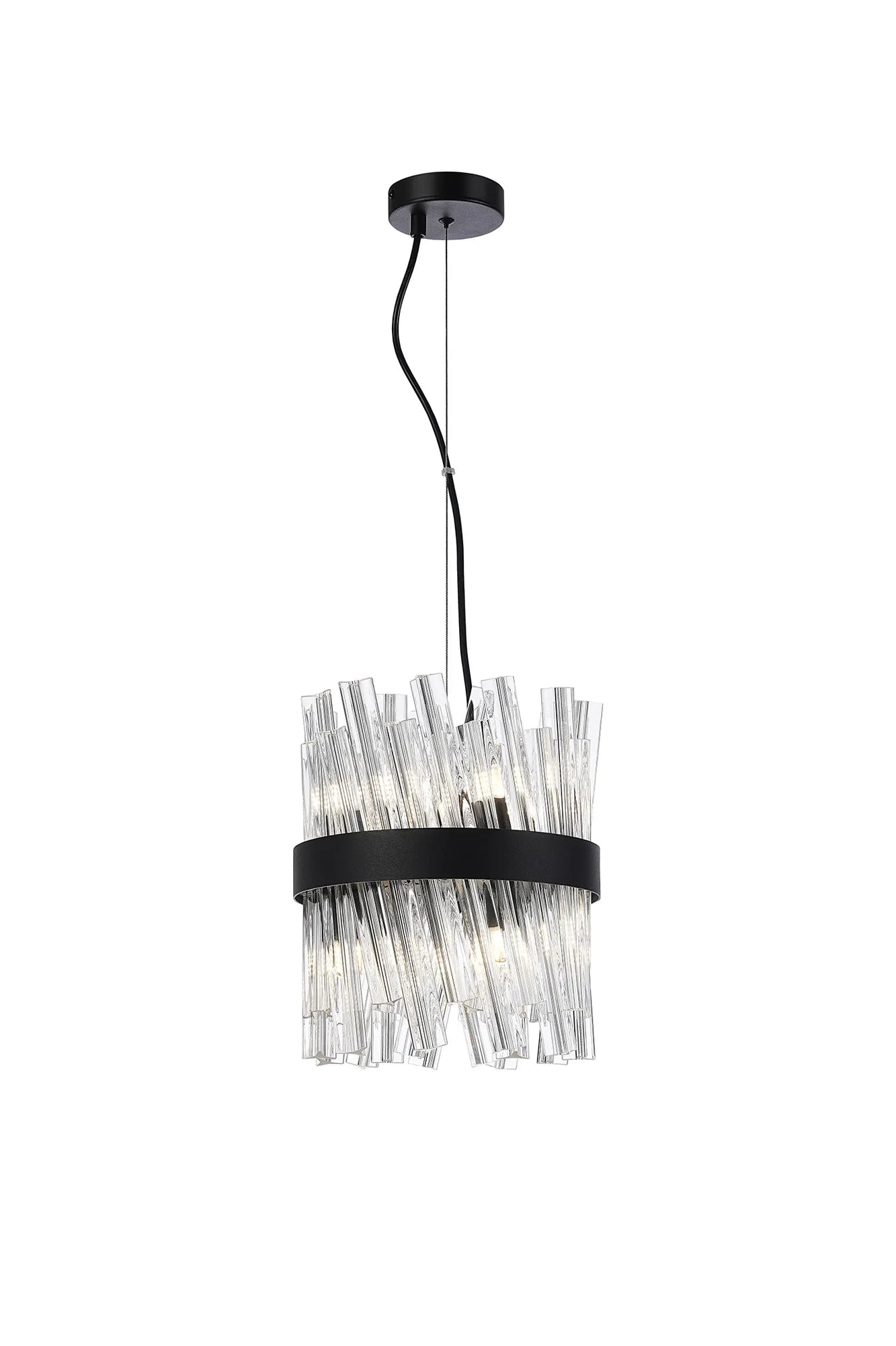 Farnley Pendant Round 6 Light - Satin Black & Clear Sculpted Glass