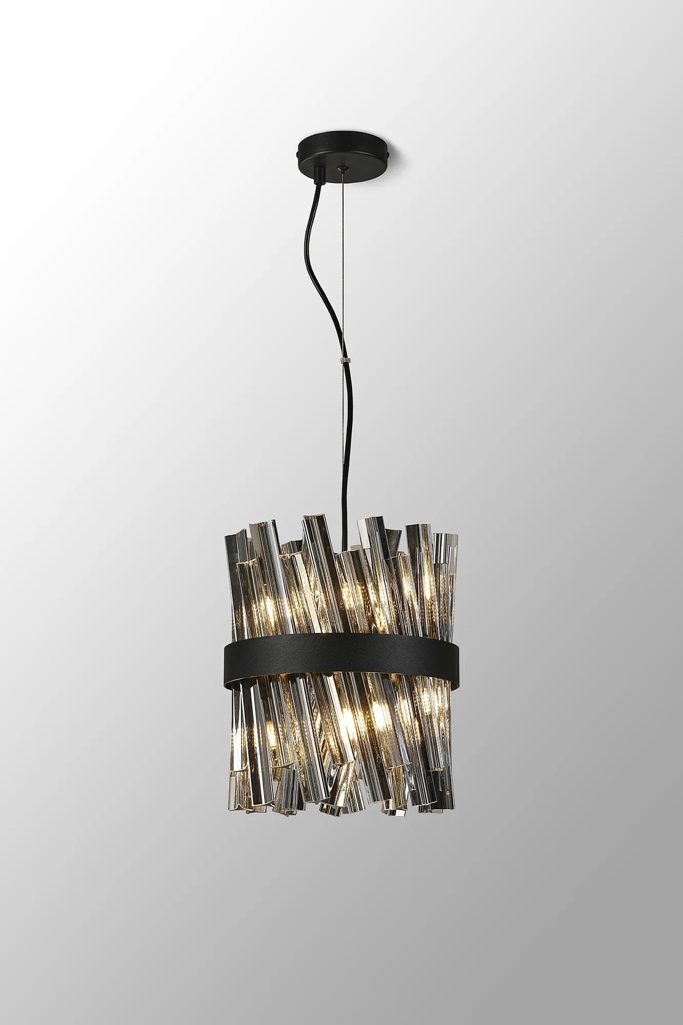 Farnley Pendant Round 6 Light - Satin Black & Smoke Sculpted Glass