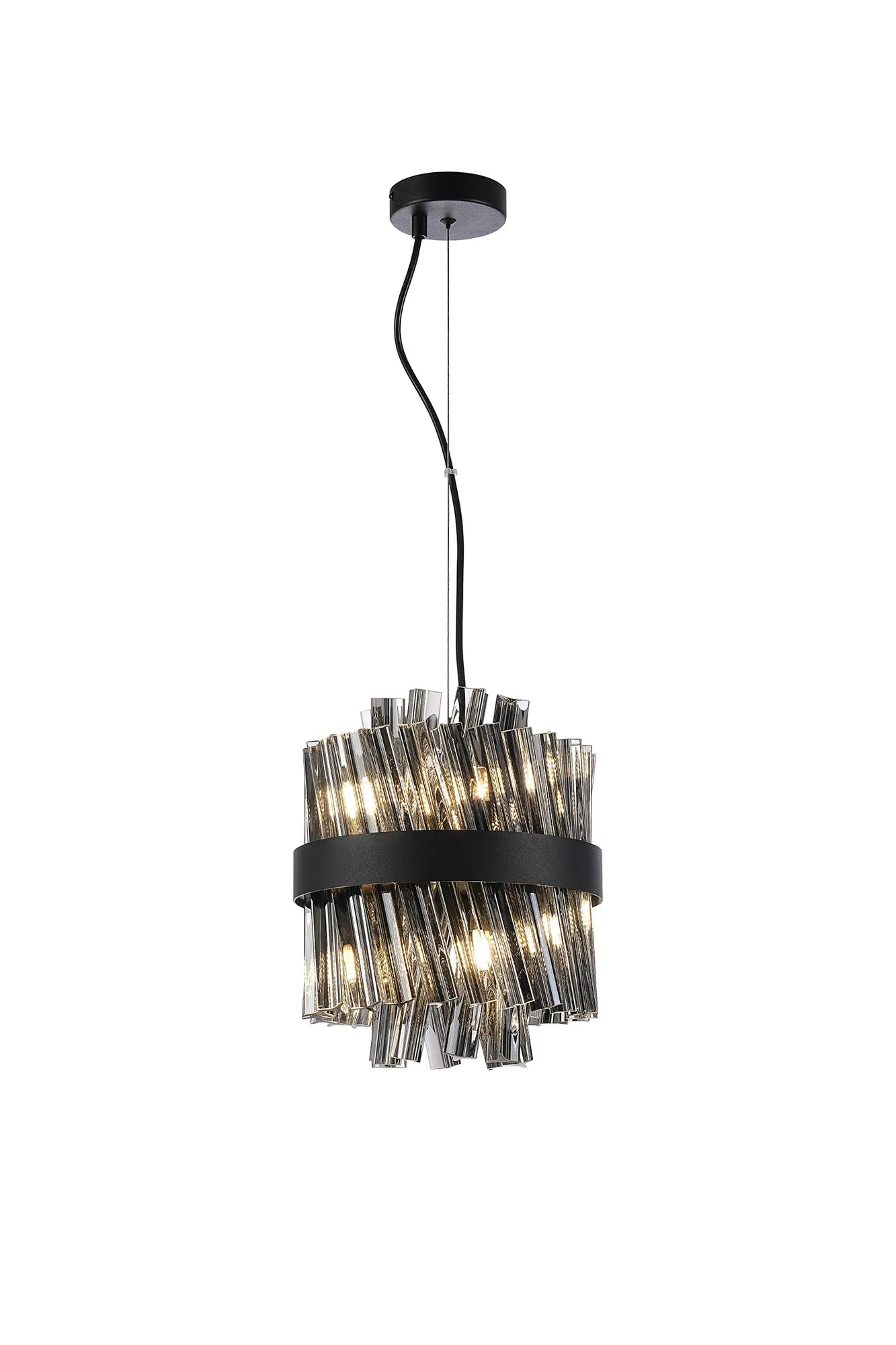 Farnley Pendant Round 6 Light - Satin Black & Smoke Sculpted Glass