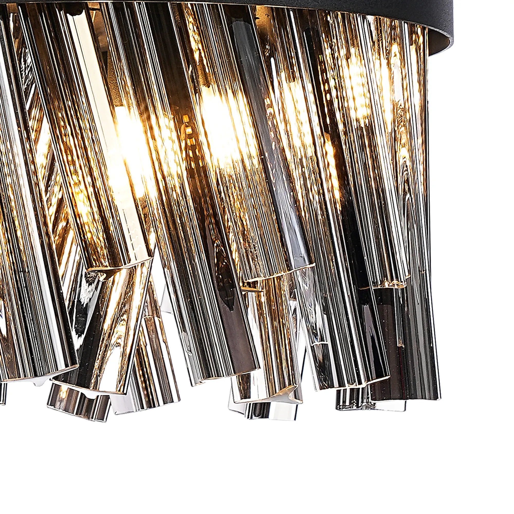 Farnley Pendant Round 6 Light - Satin Black & Smoke Sculpted Glass