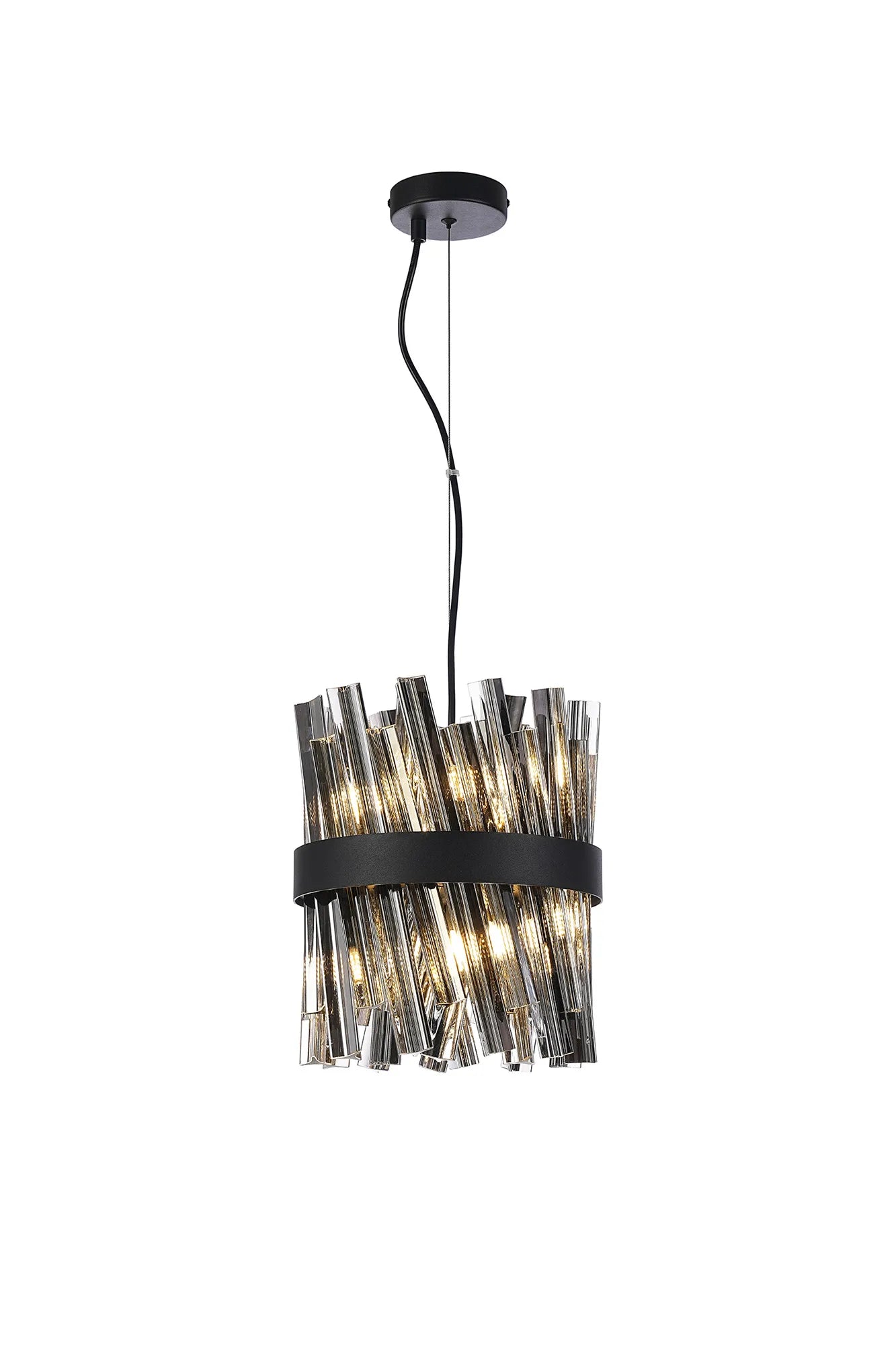 Farnley Pendant Round 6 Light - Satin Black & Smoke Sculpted Glass