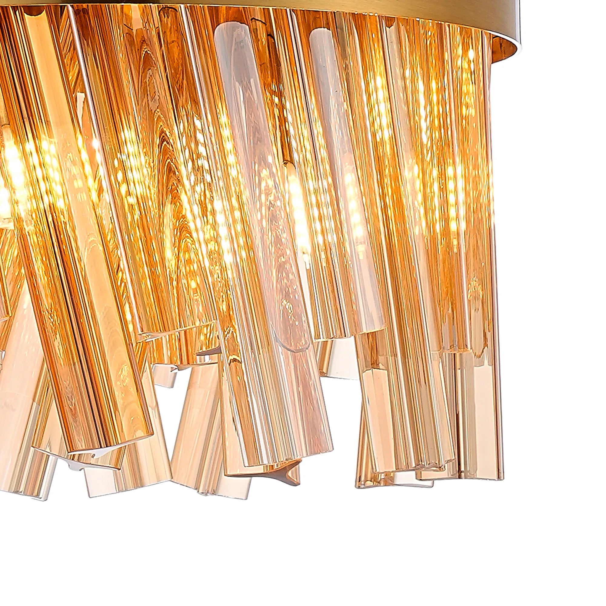 Farnley Pendant Round 6 Light - Brass & Amber Sculpted Glass